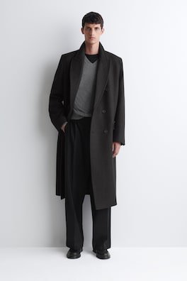 DOUBLE-BREASTED WOOL-BLEND LONG COAT — CHARCOAL MÉLANGE 2