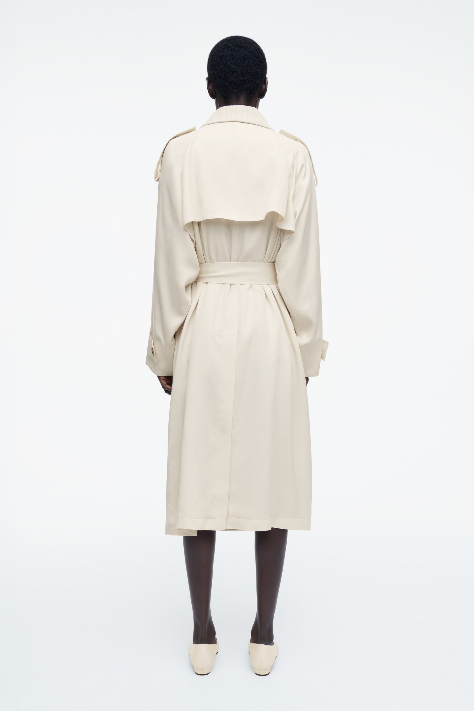 TRENCH-COAT À COL EN MAILLE - BEIGE CLAIR - 7