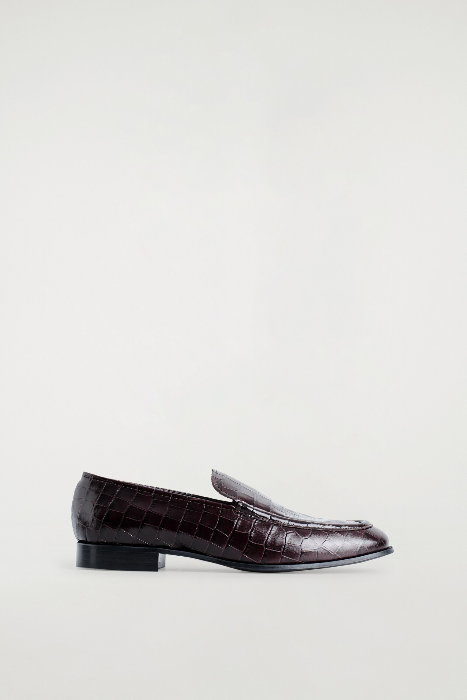 CROC-EFFECT LEATHER LOAFERS - DARK BROWN - 2
