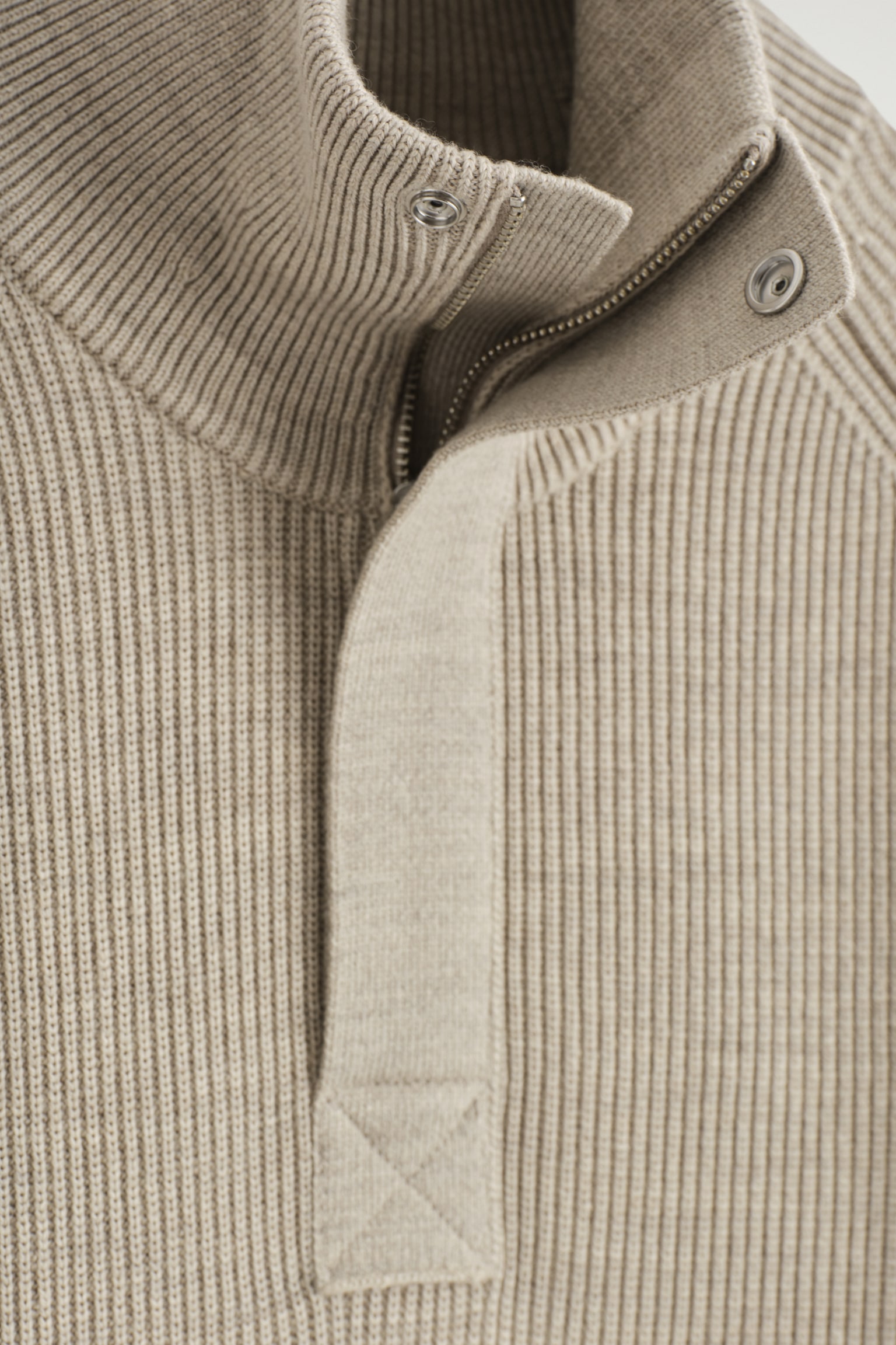 RIBBED WOOL HALF-ZIP JUMPER - BEIGE - 7