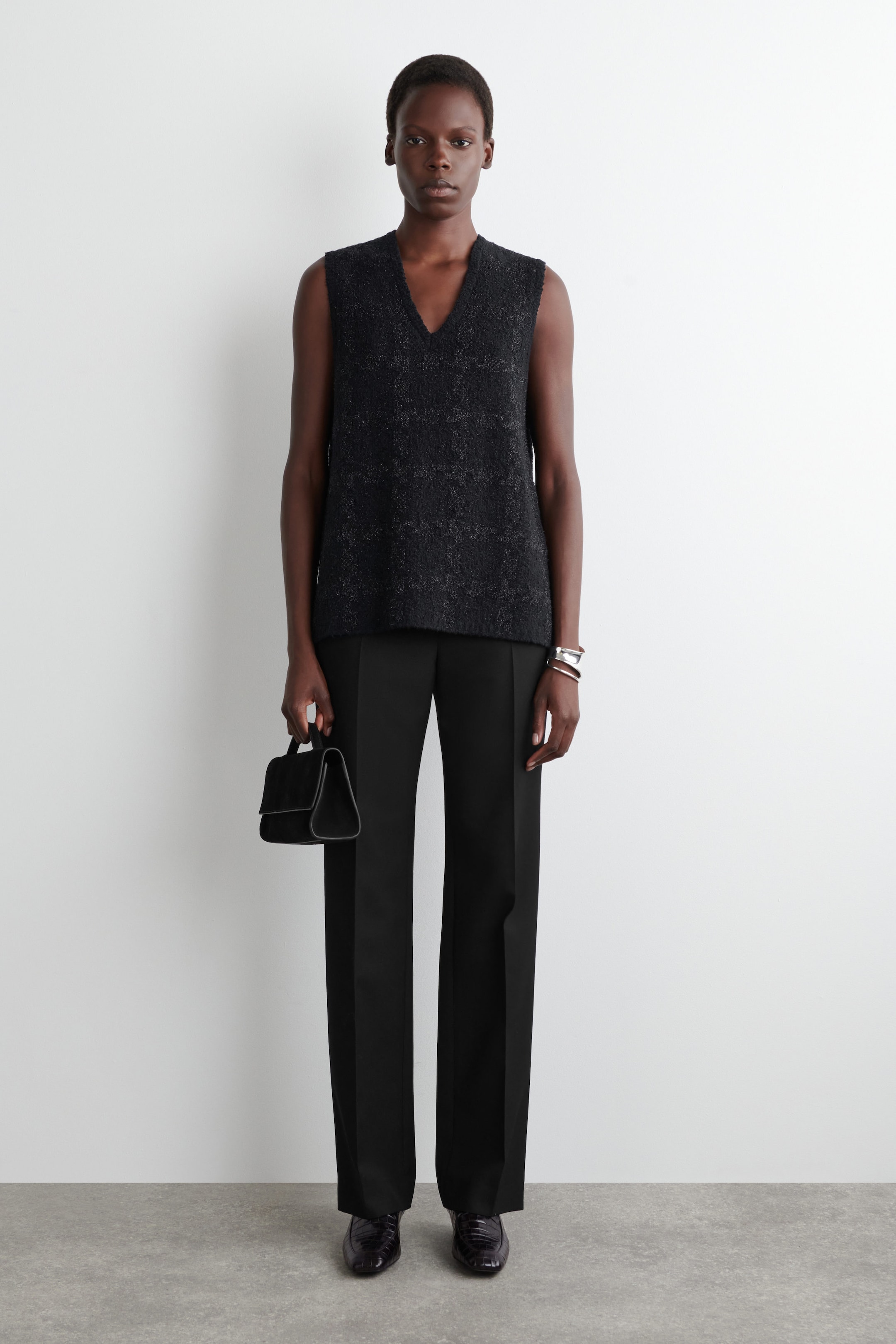 SPARKLY BOUCLÉ-KNIT VEST - BLACK / CHECKED | COS US