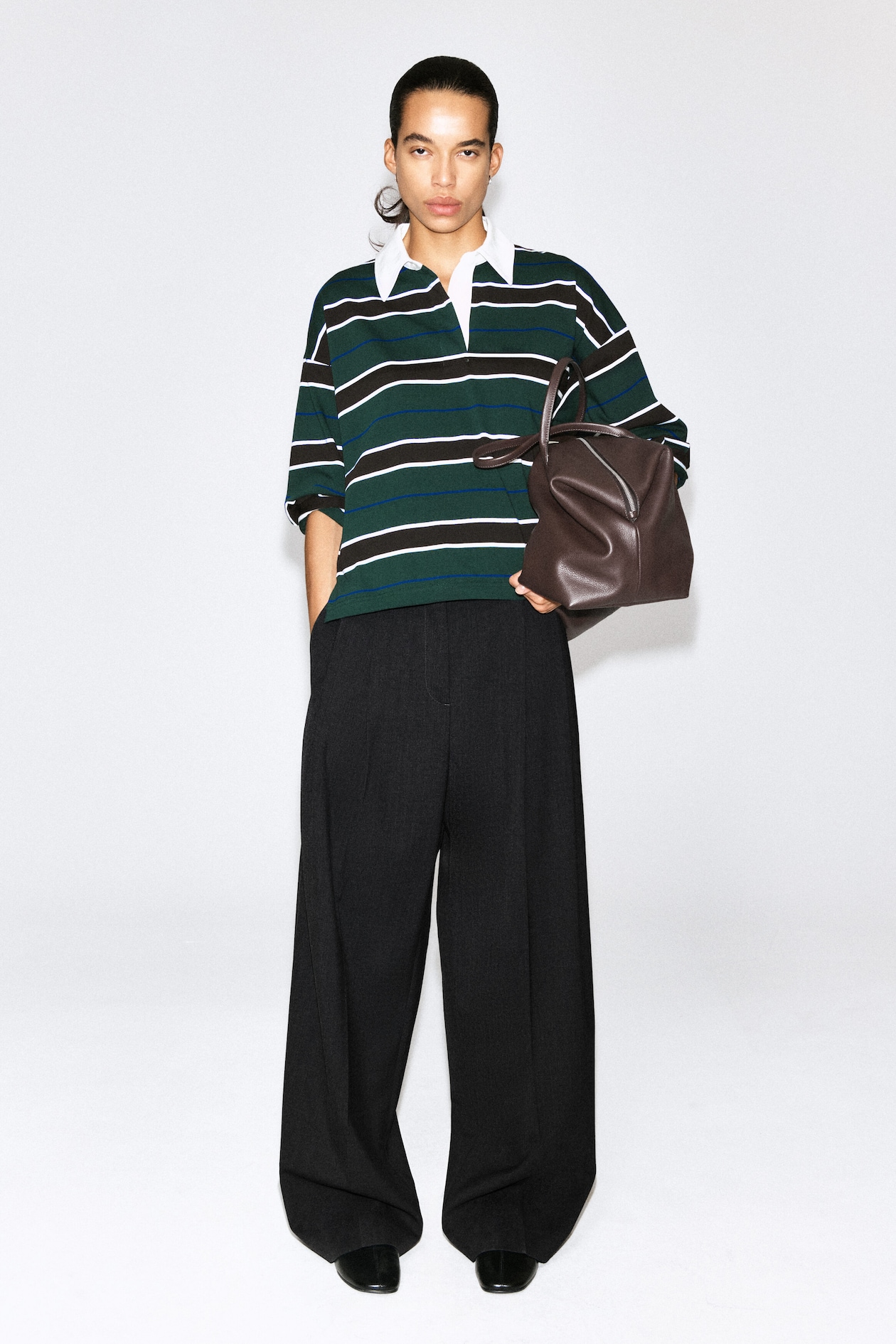 STRIPED COTTON RUGBY SHIRT — GREEN / BROWN / STRIPED