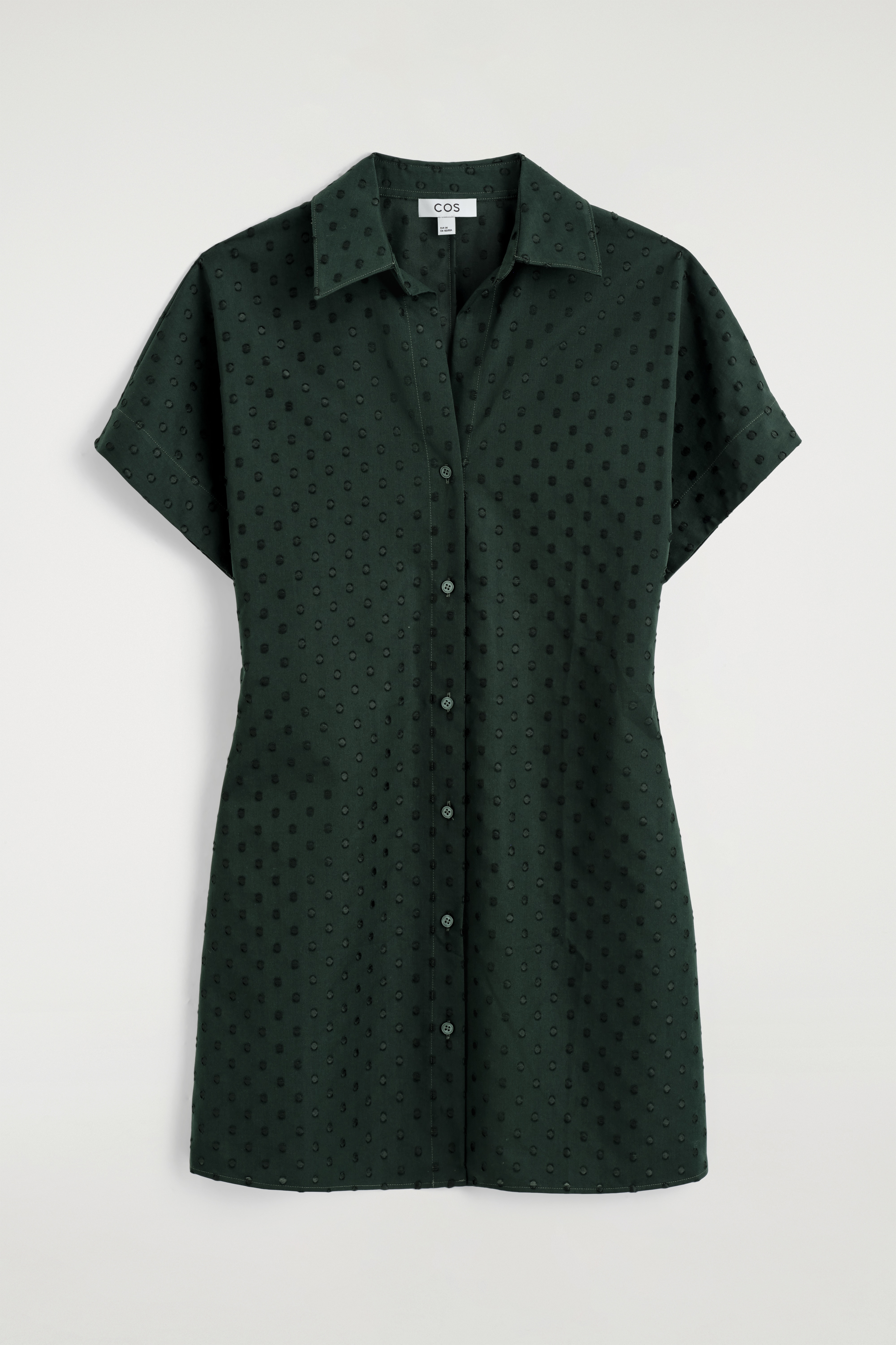VESTIDO CAMISERO DE ALGODÓN EN JACQUARD DE LUNARES - VERDE OSCURO/LUNARES