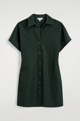 POLKA-DOT COTTON-JACQUARD SHIRT DRESS — DARK GREEN / POLKA DOT 7