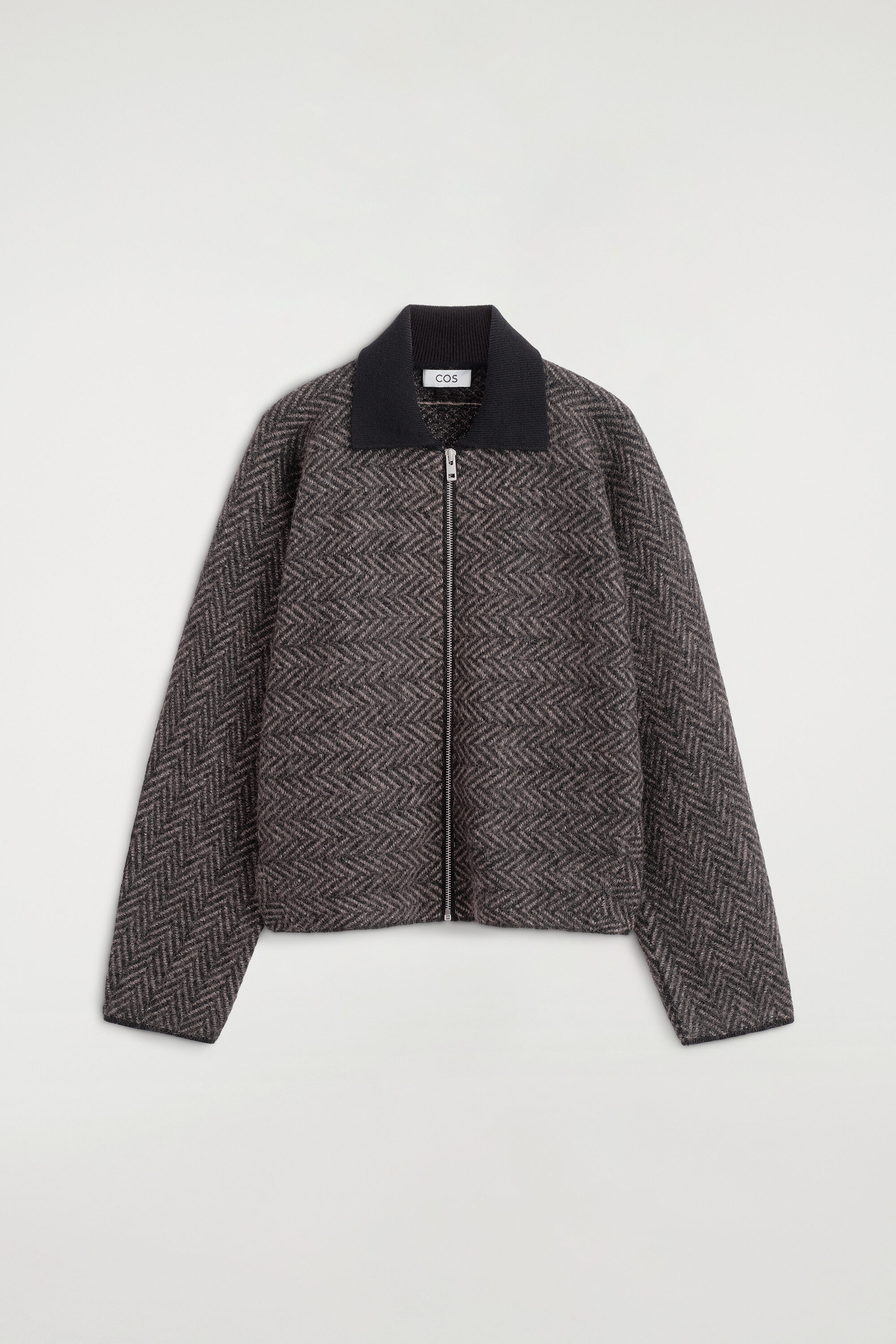 SCULPTED WOOL-HERRINGBONE ZIP-UP JACKET - GRAY / BLACK | COS US