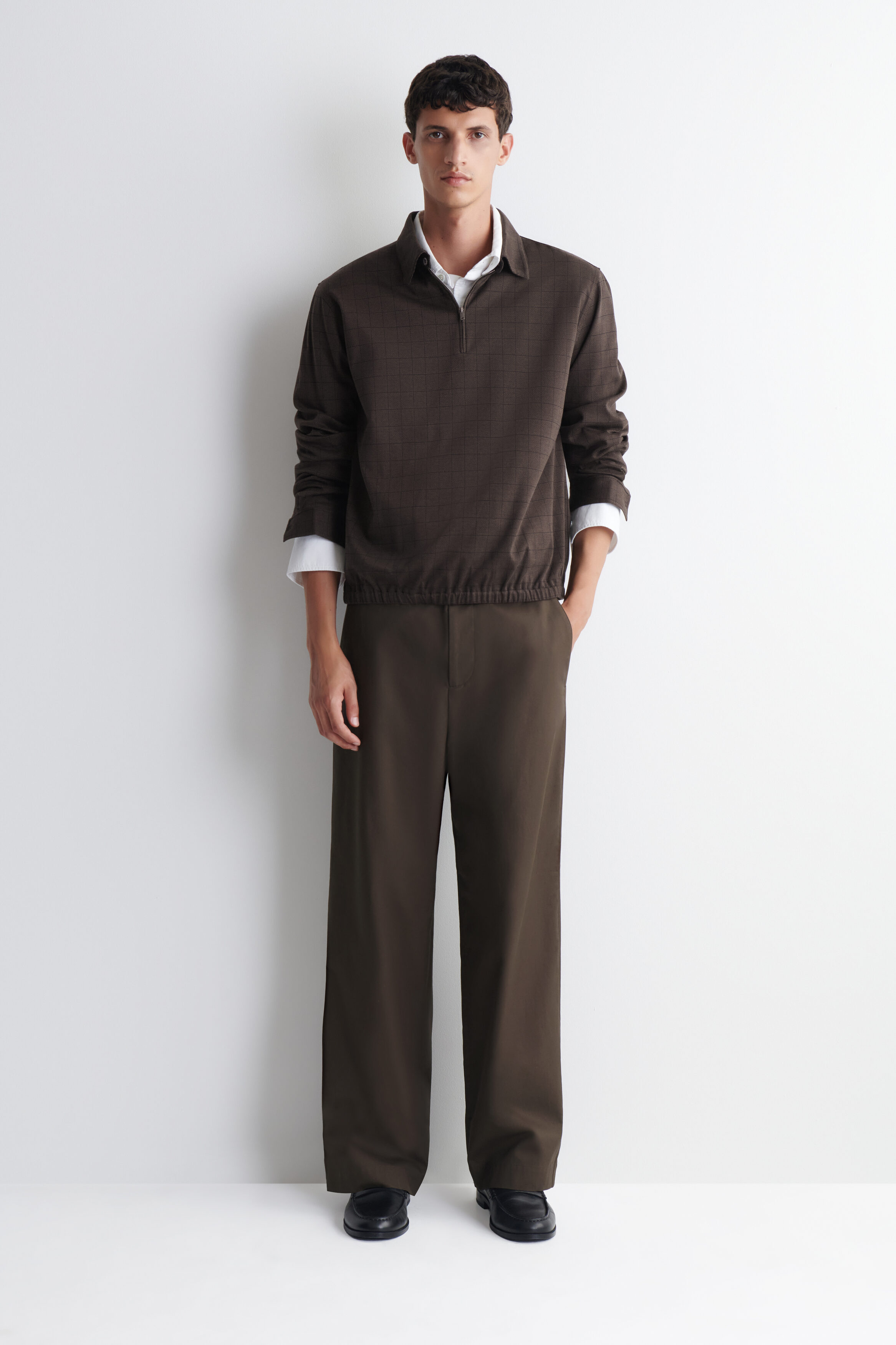 CHECKED COTTON JACQUARD ZIP-UP POLO SHIRT - thumbnail 2