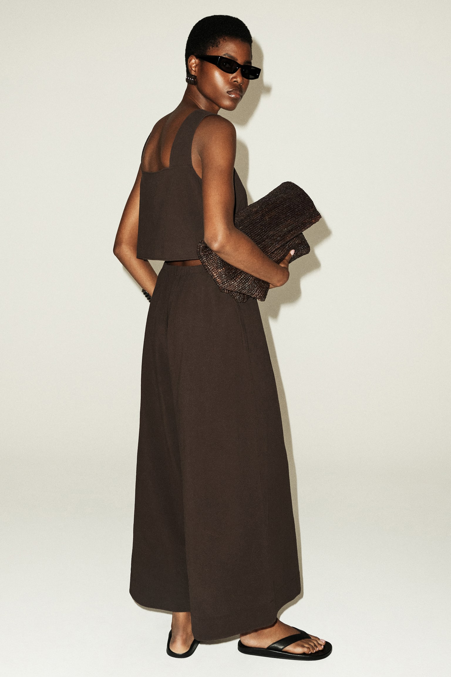 OPEN-BACK SEERSUCKER WIDE-LEG JUMPSUIT - BARNA/KÉK/BLACK - 1