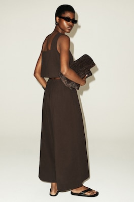 OPEN-BACK SEERSUCKER WIDE-LEG JUMPSUIT — BROWN 6