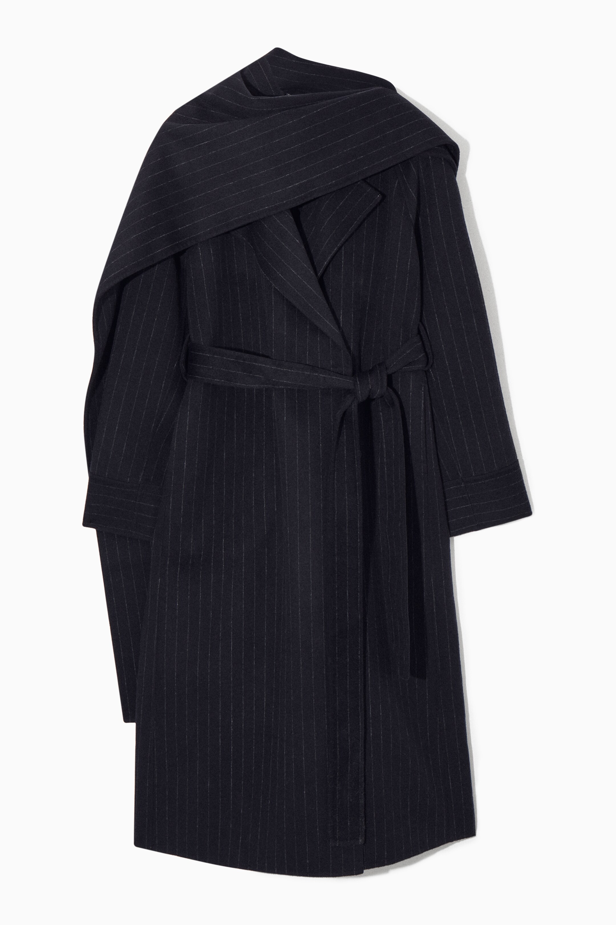 View larger image: OVERSIZED PINSTRIPED WOOL SCARF COAT - NAVY / PINSTRIPED - Ladies | H&M GB 1