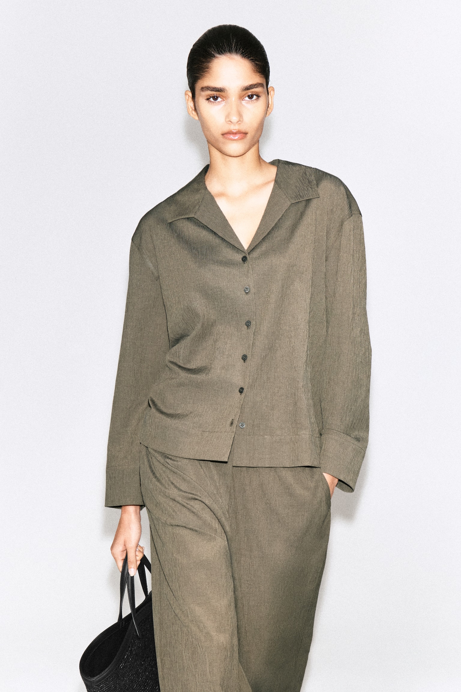 CRINKLED-JERSEY SHIRT - LIGHT BROWN/BLACK - 1