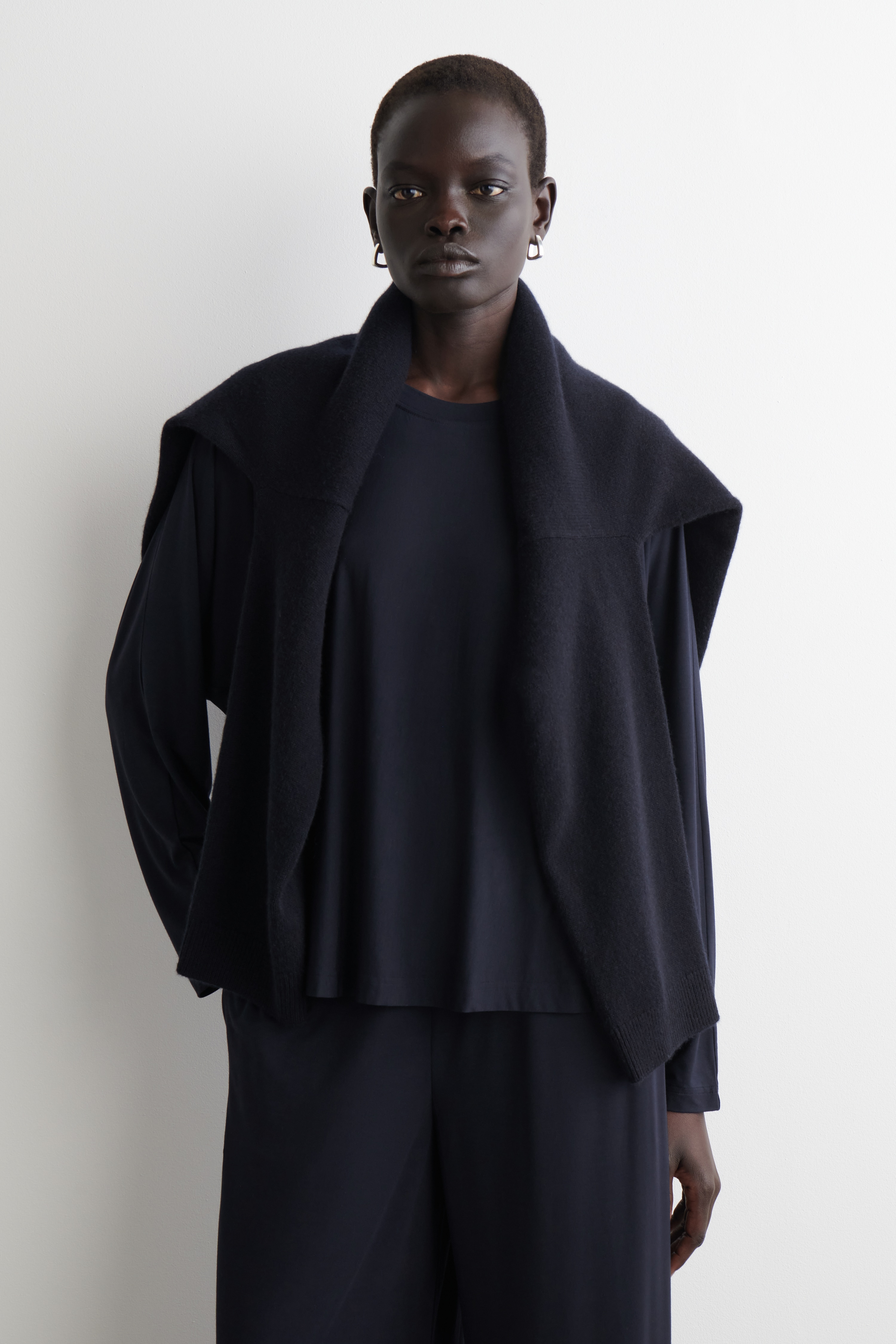 FLUIDNÍ JERSEY TOP S DLOUHÝM RUKÁVEM - NAVY/GREY