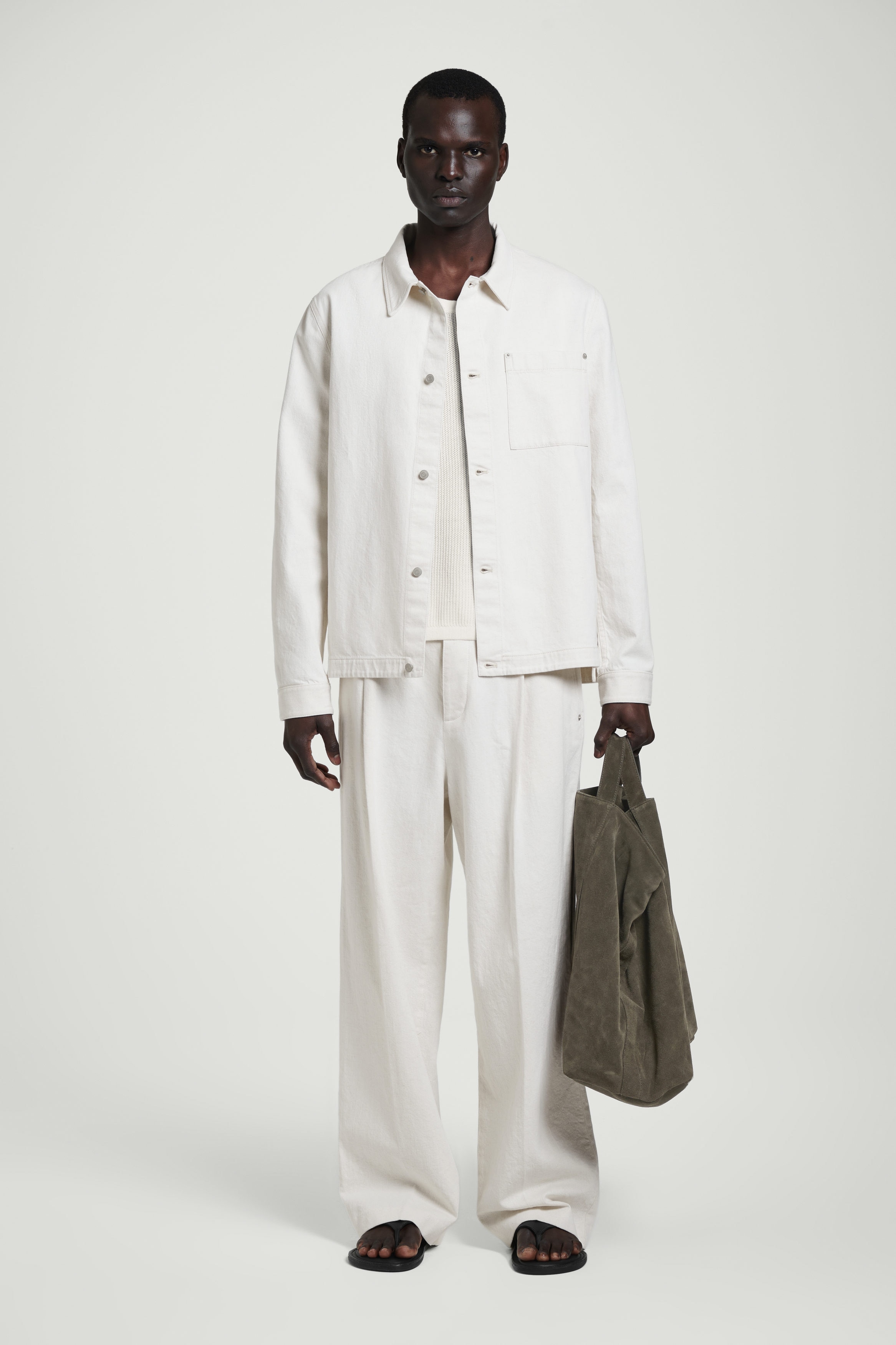 COTTON-LINEN DENIM OVERSHIRT - WHITE | COS