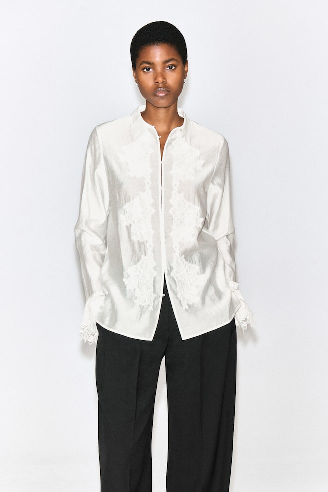CHEMISE FLUIDE À FINITIONS DENTELLE - IVOIRE - 1