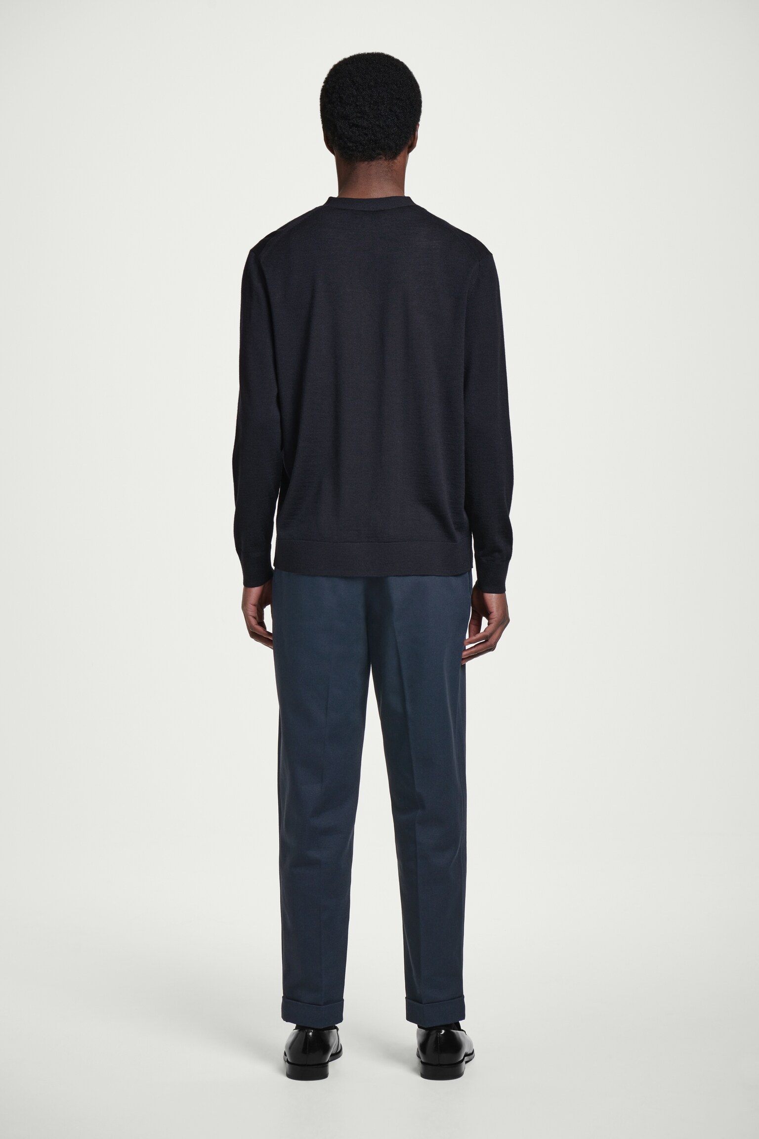 PANTALON FUSELÉ À REVERS SERGÉ DE LAINE - BLEU MARINE - 4