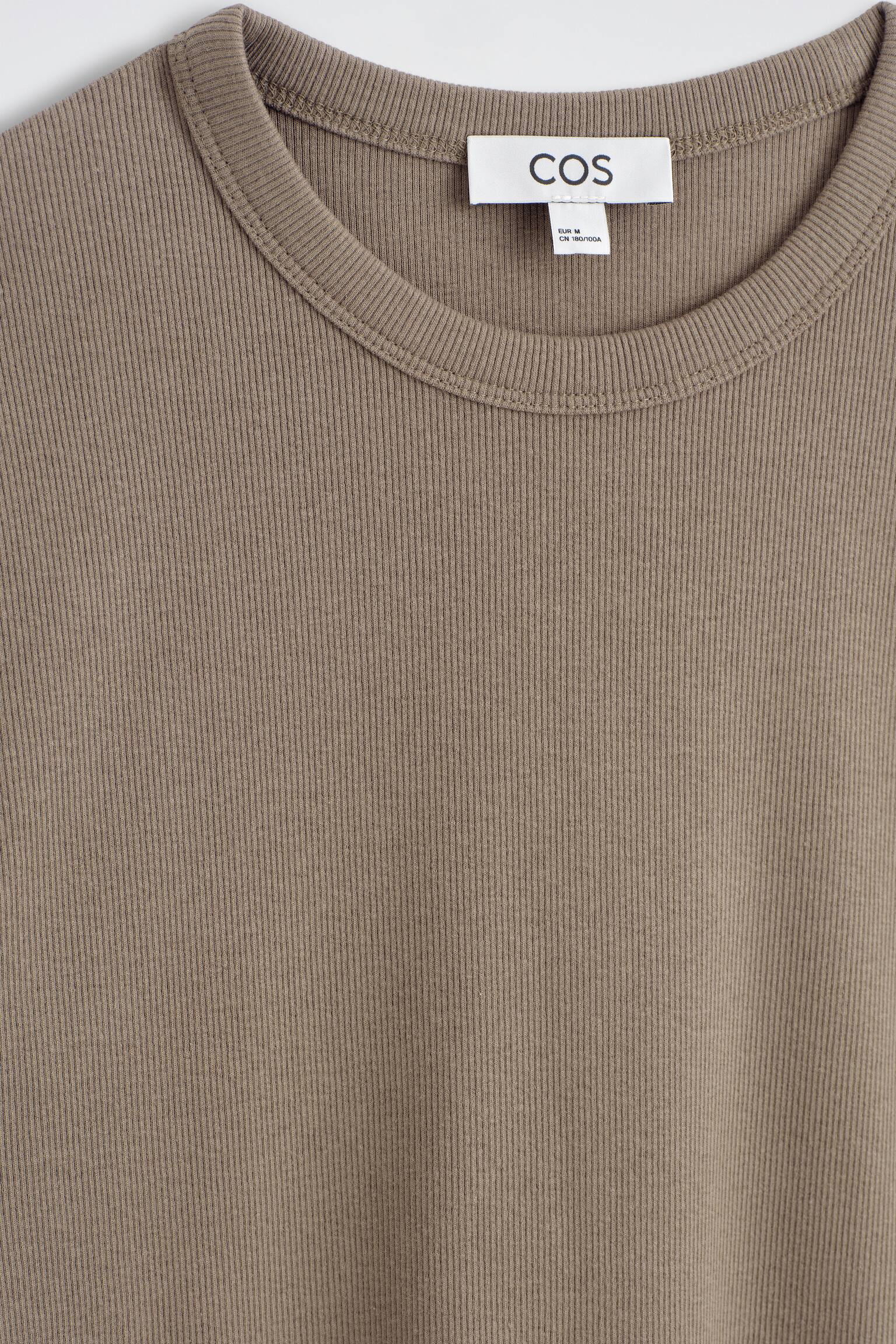 T-SHIRT SLIM IN COTONE A COSTE-MARRONE CHIARO - 4