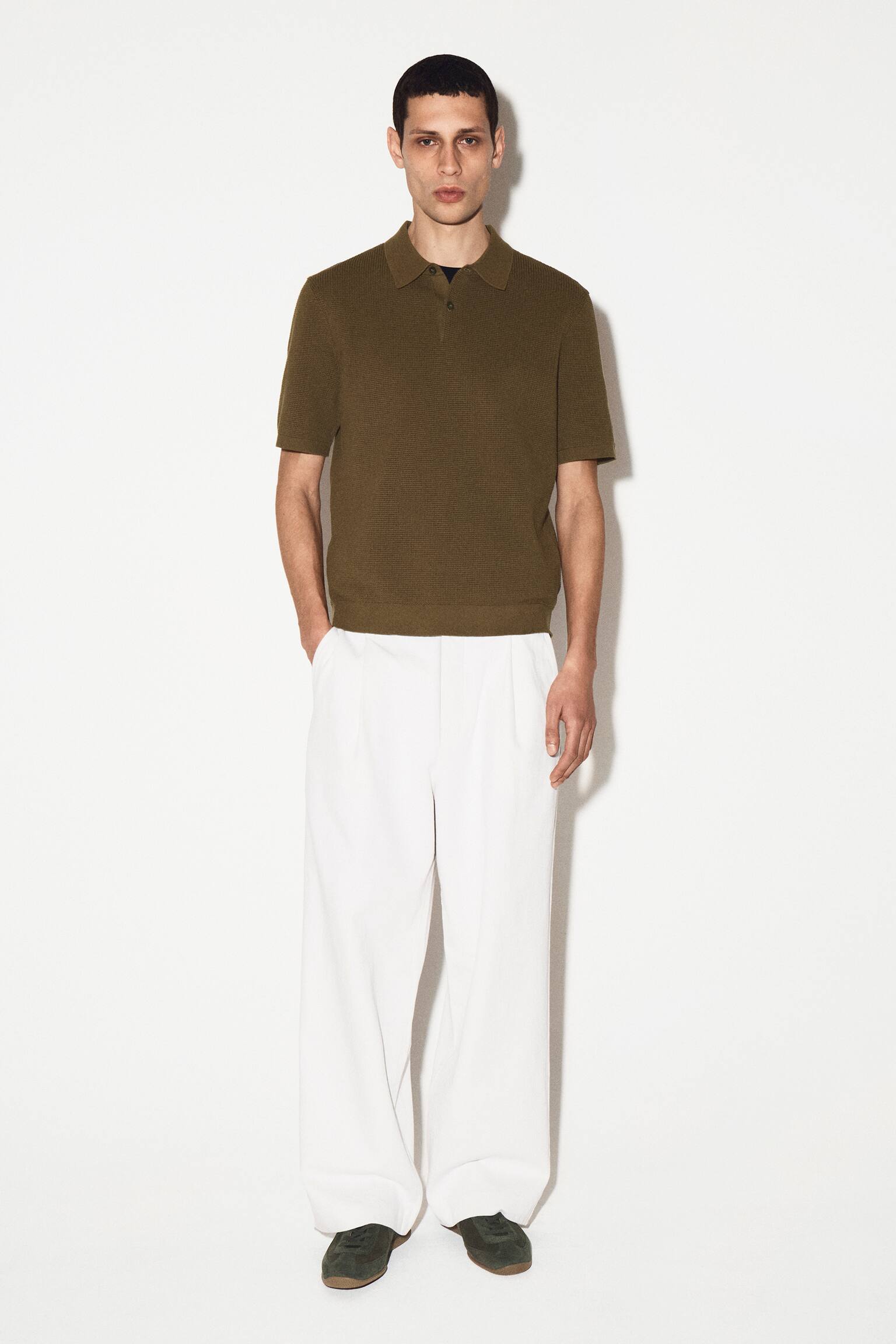 POLOSHIRT AUS BAUMWOLLE IN WAFFELOPTIK - DUNKLES BEIGE/SCHWARZ - 4