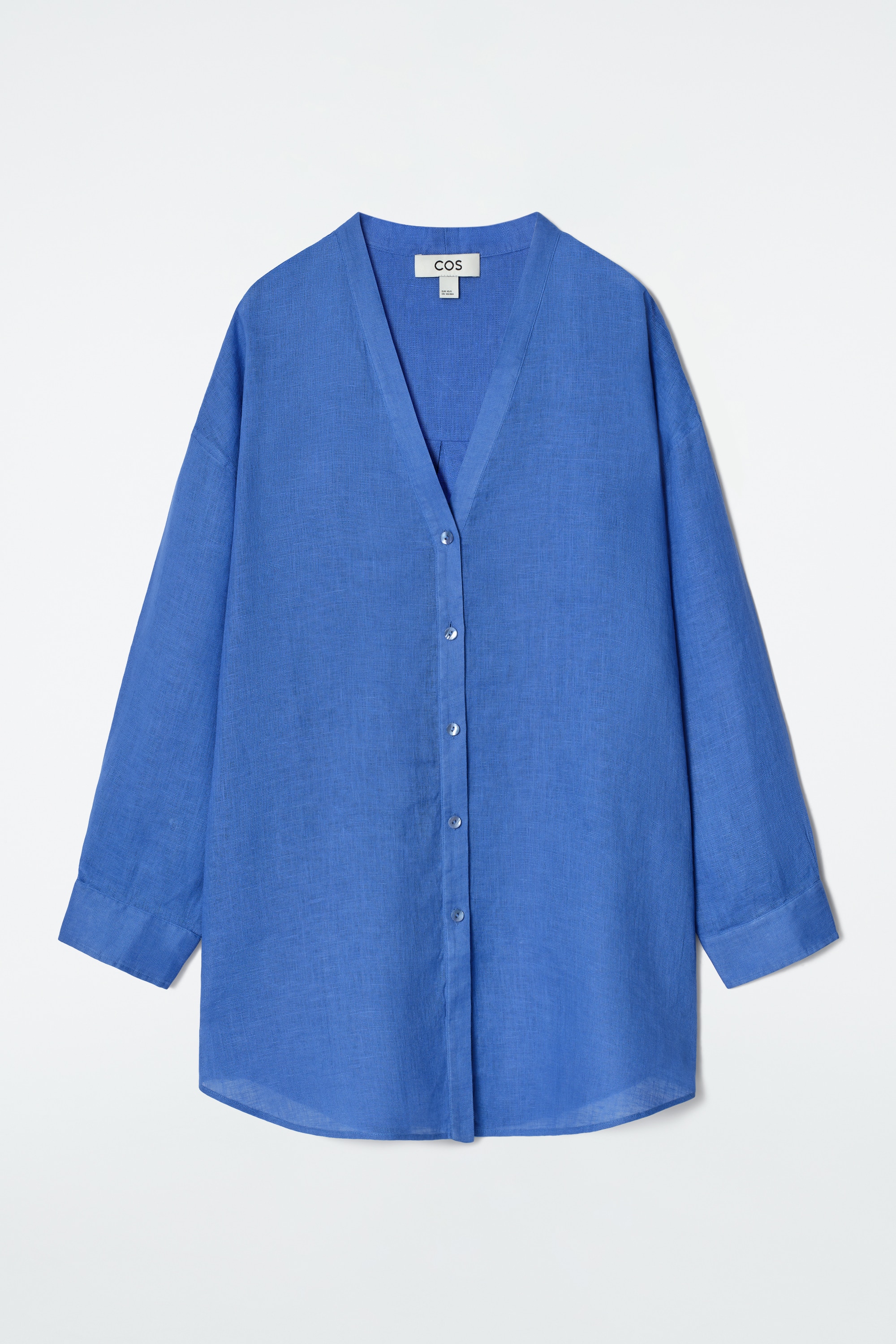 CAMISA DE LINO OVERSIZE CON CUELLO DE PICO - AZUL/ROJO/BLANCO