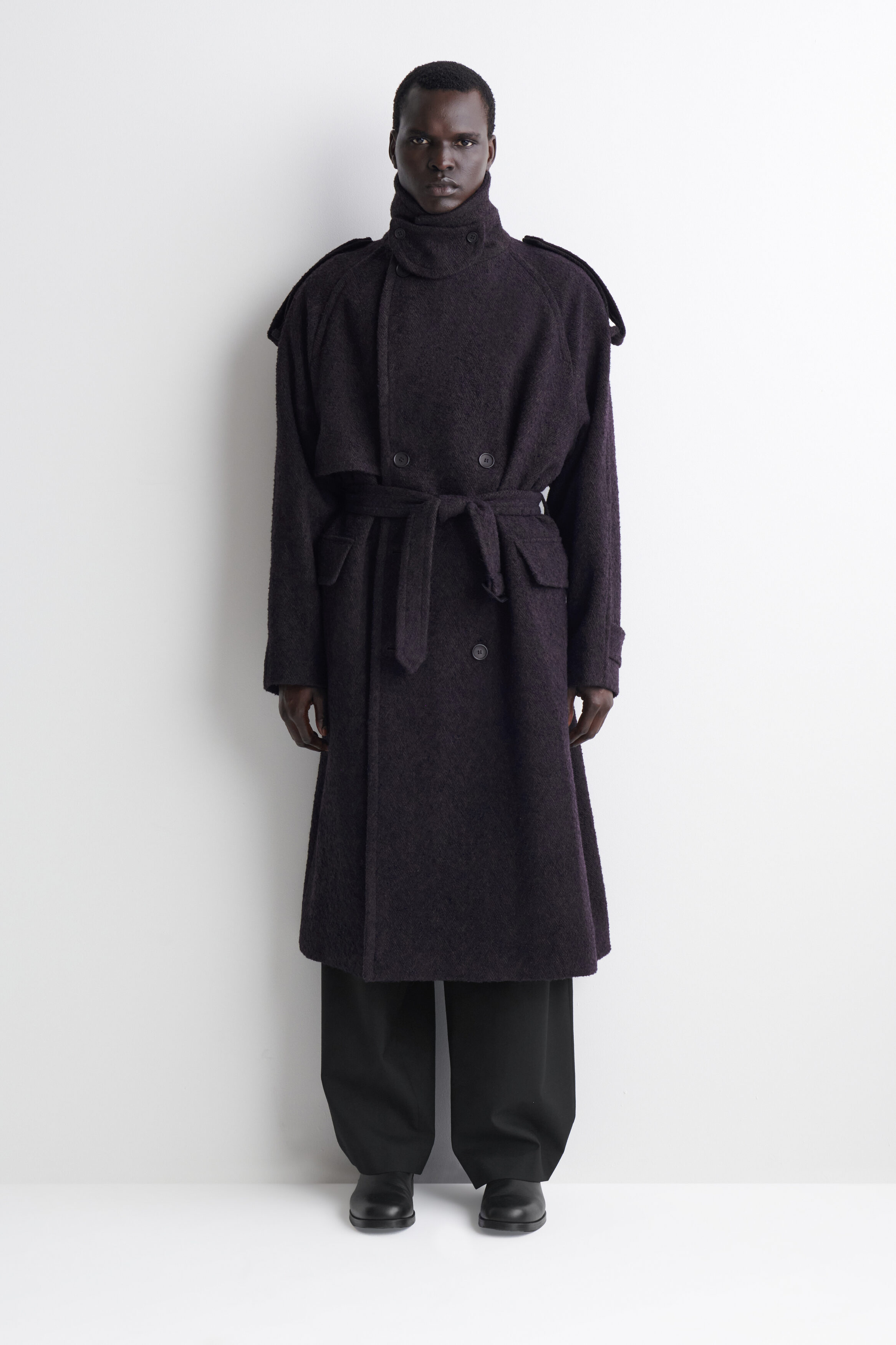 DOUBLE-FACED WOOL-BLEND HERRINGBONE COAT - DARK BROWN | COS