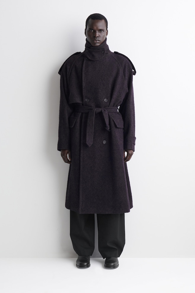 DOUBLE-FACED WOOL-BLEND HERRINGBONE COAT — DARK BROWN