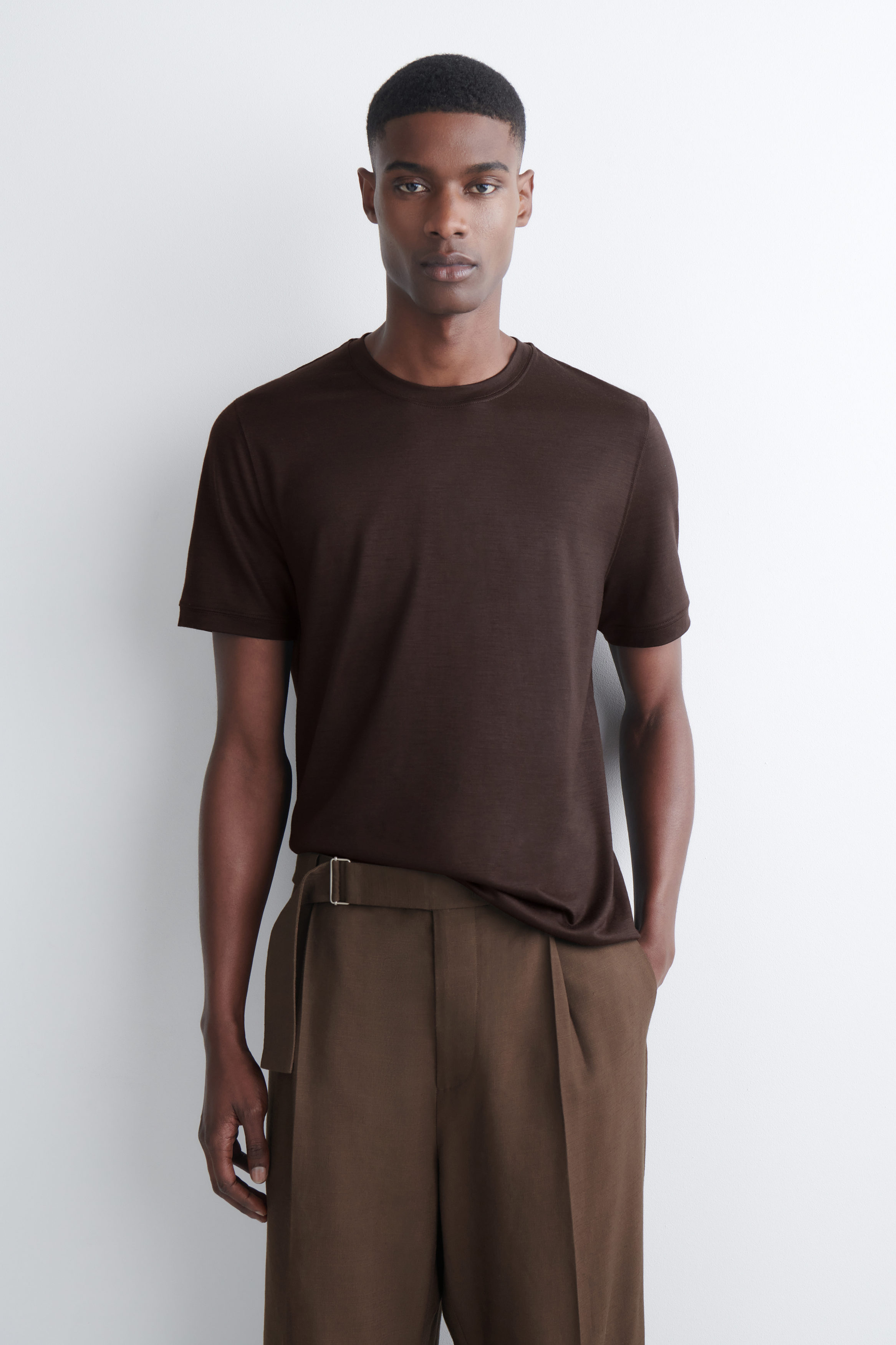 LIGHTWEIGHT WOOL T-SHIRT - BROWN | COS US