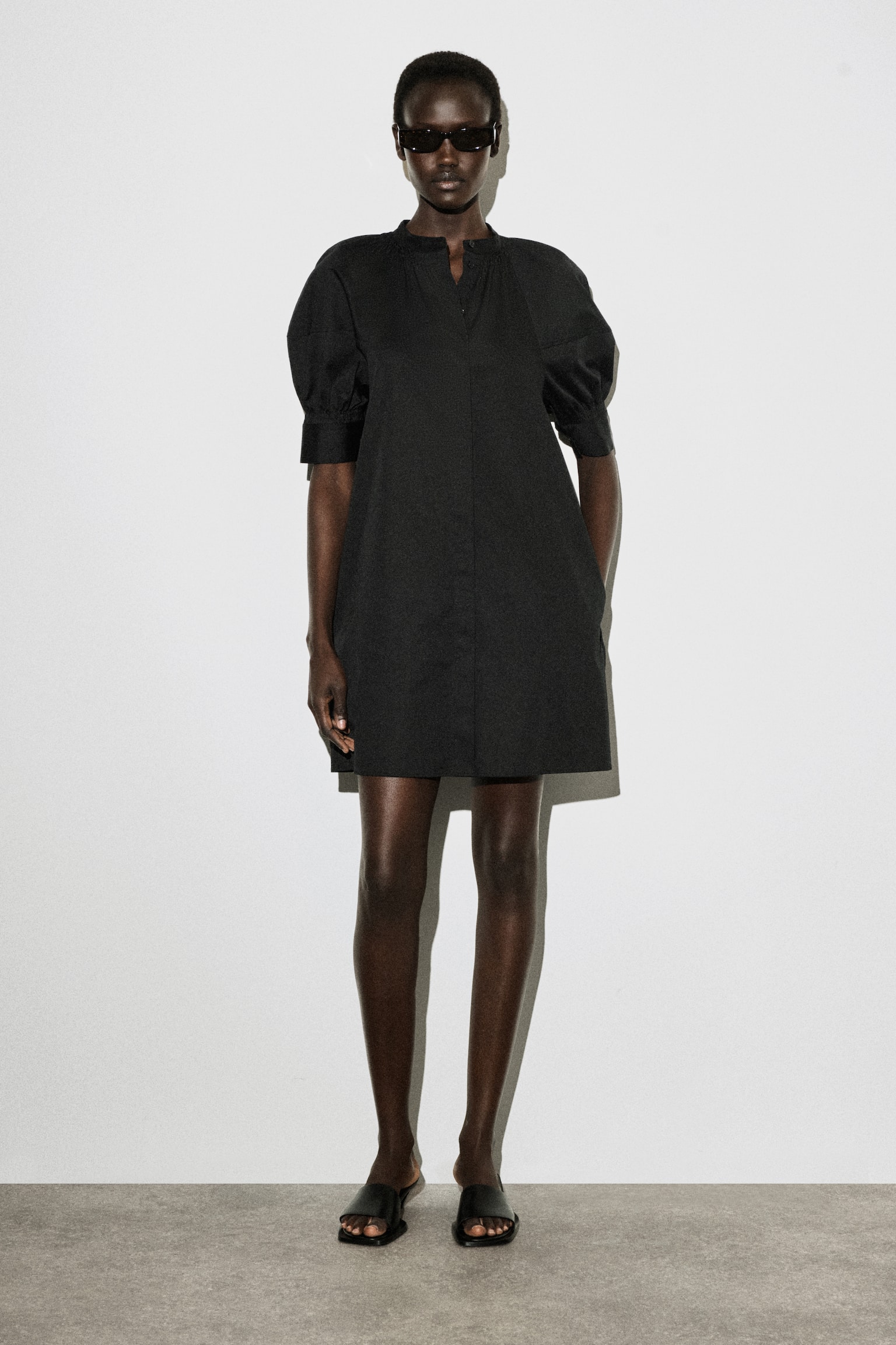 CHEMISIER CON MANICHE A SBUFFO - NERO - 1