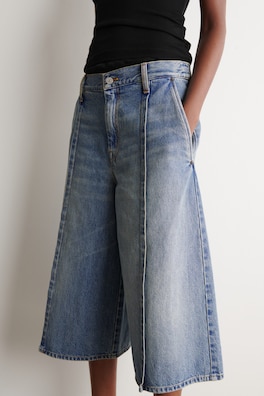 PINTUCKED DENIM CULOTTES — BLUE 4