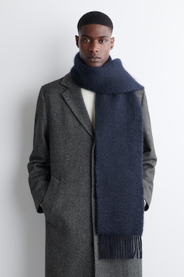 FRINGED MOHAIR SCARF — NAVY 2