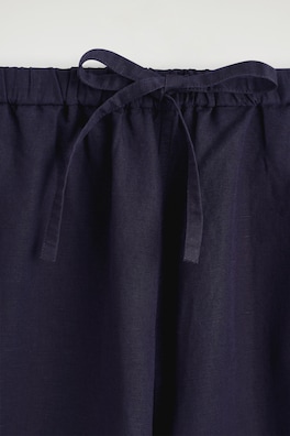 WIDE-LEG LINEN DRAWSTRING PANTS — NAVY 6