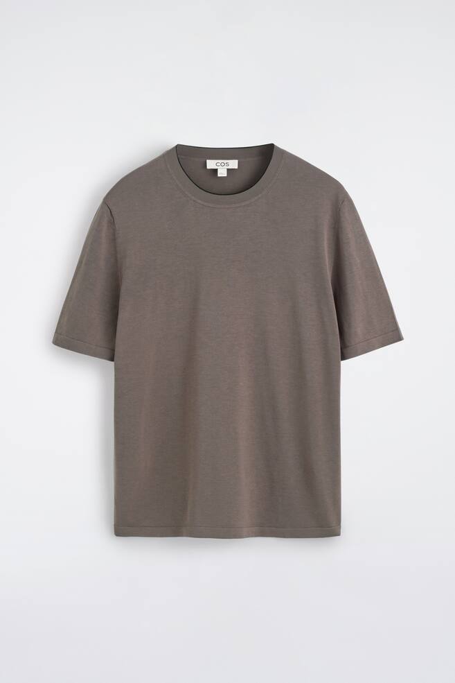 T-shirt van zijde-katoen met contrasterende biezen - buinbeige/MARINEBLAUW - 1