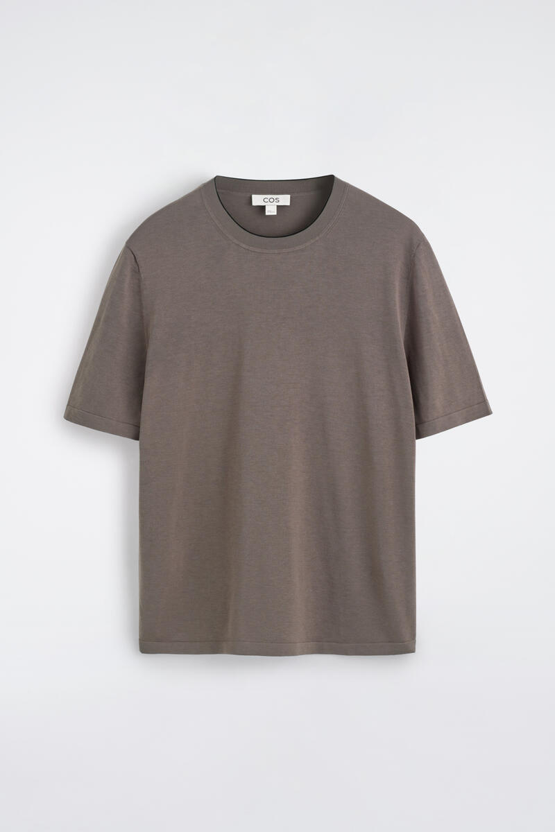 Contrast-Tipped Silk-Cotton T-Shirt in Beige