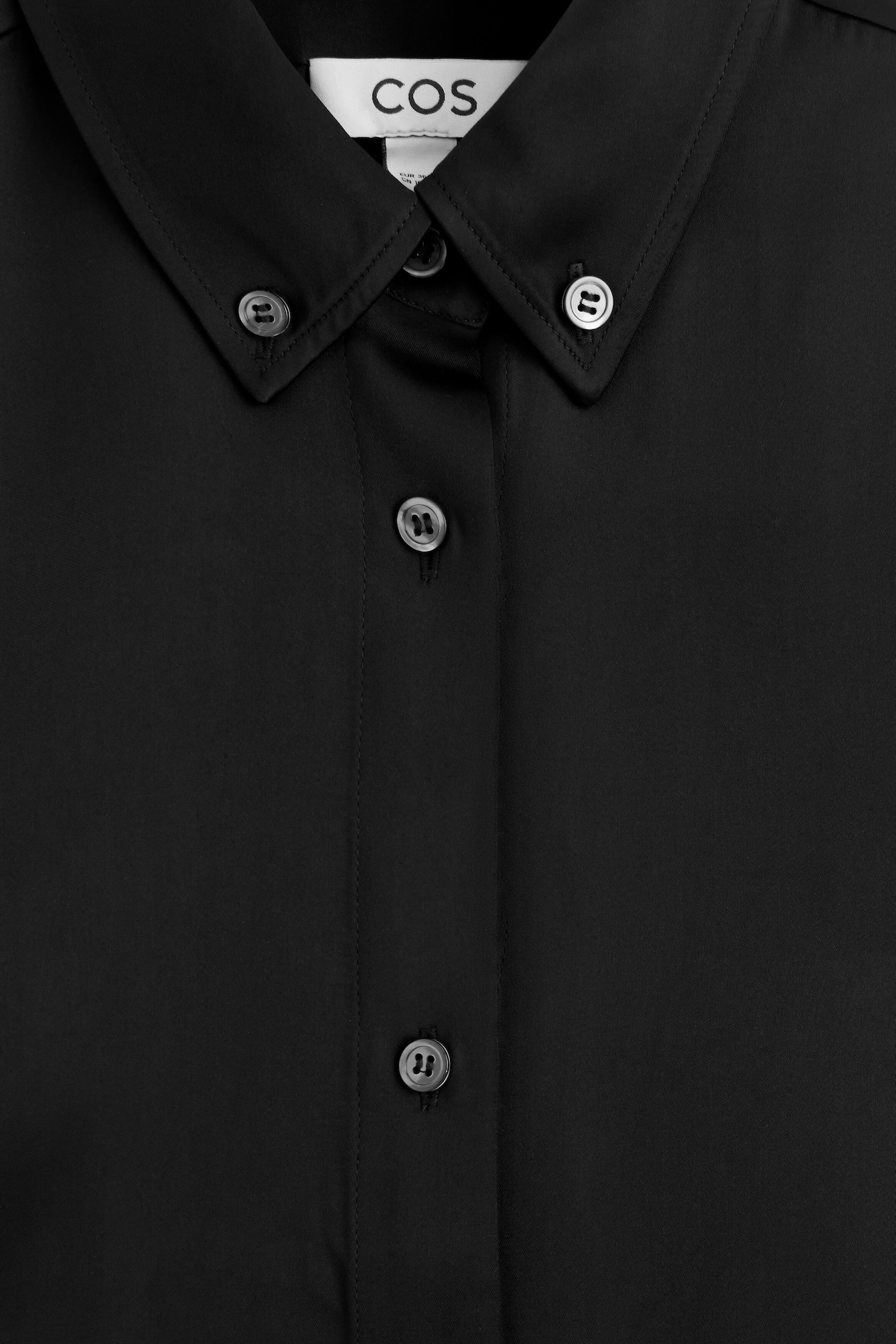 BUTTON-DOWN COLLAR SATIN SHIRT — BLACK