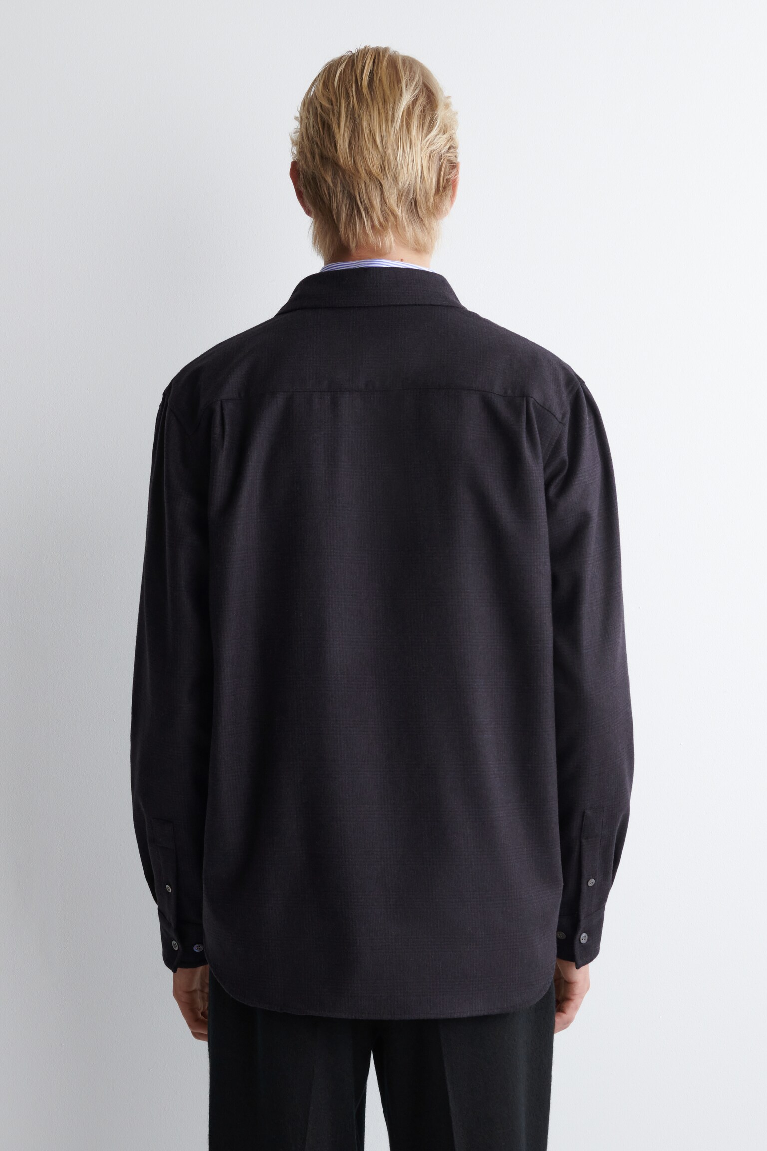 RELAXED WOOL-FLANNEL SHIRT - BLACK / CHECKED/CHARCOAL MÉLANGE - 4