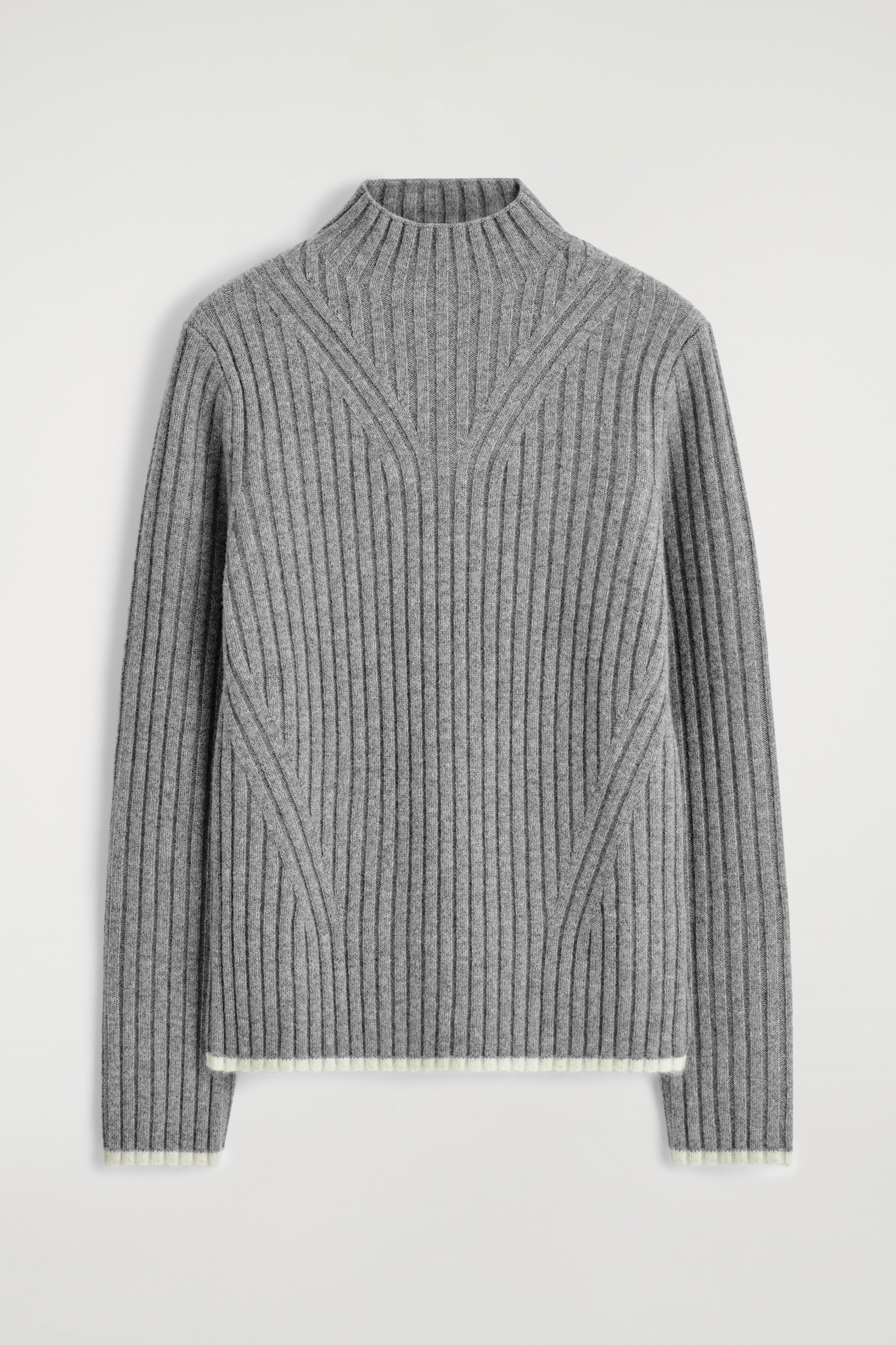 RIBBED WOOL FUNNEL-NECK JUMPER - GRIJS / CRÈME