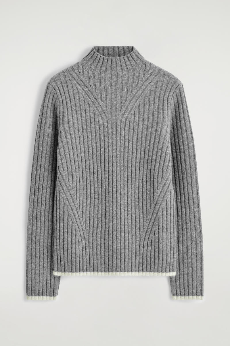 Cos Ribbed Wool Funnel-neck Jumper In Gray