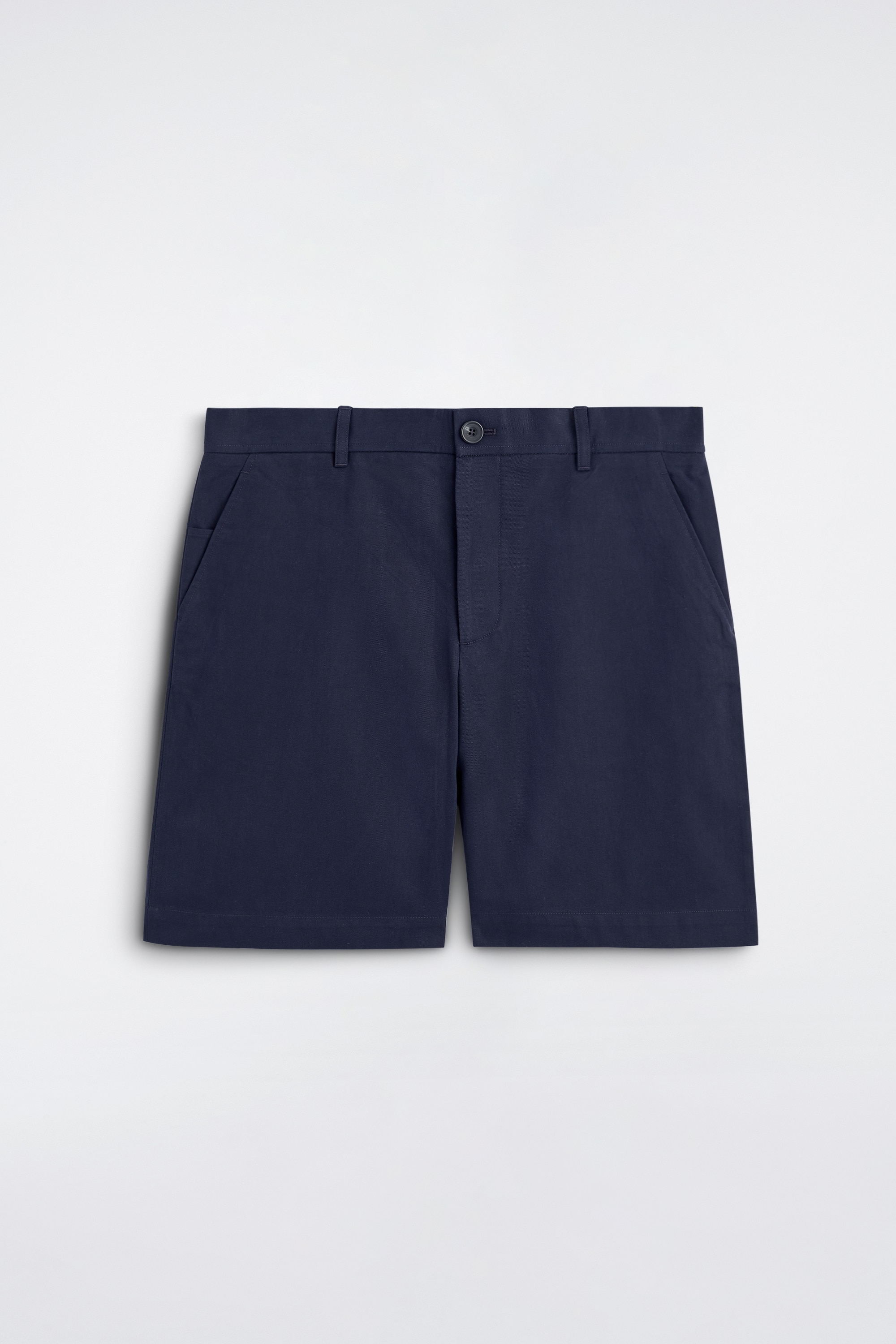 SHORT CHINO DROIT EN COTON - BLEU MARINE/BEIGE