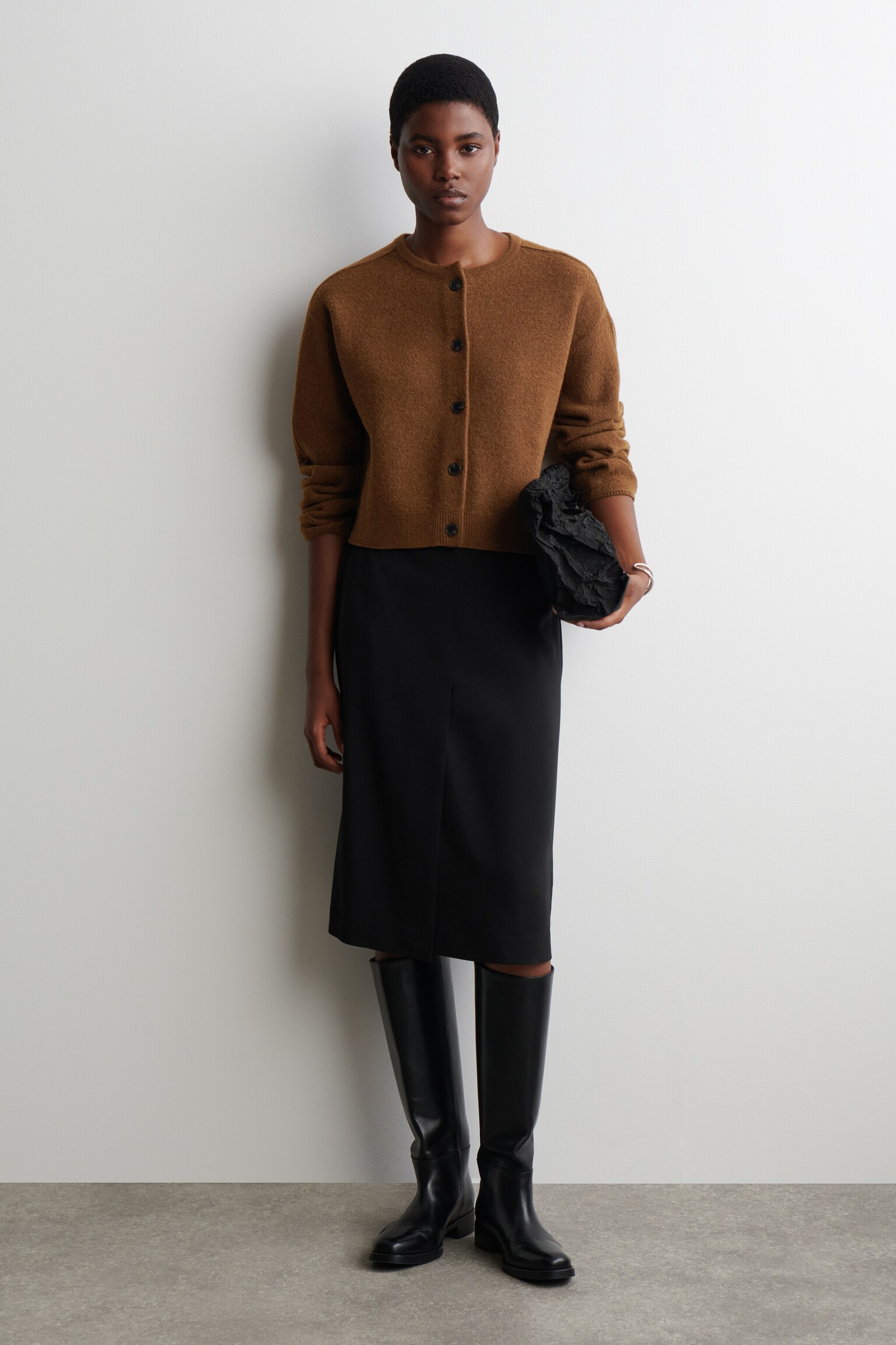 CÁRDIGAN DE LANA HERVIDA - MARRÓN/ROJO/NEGRO - 3