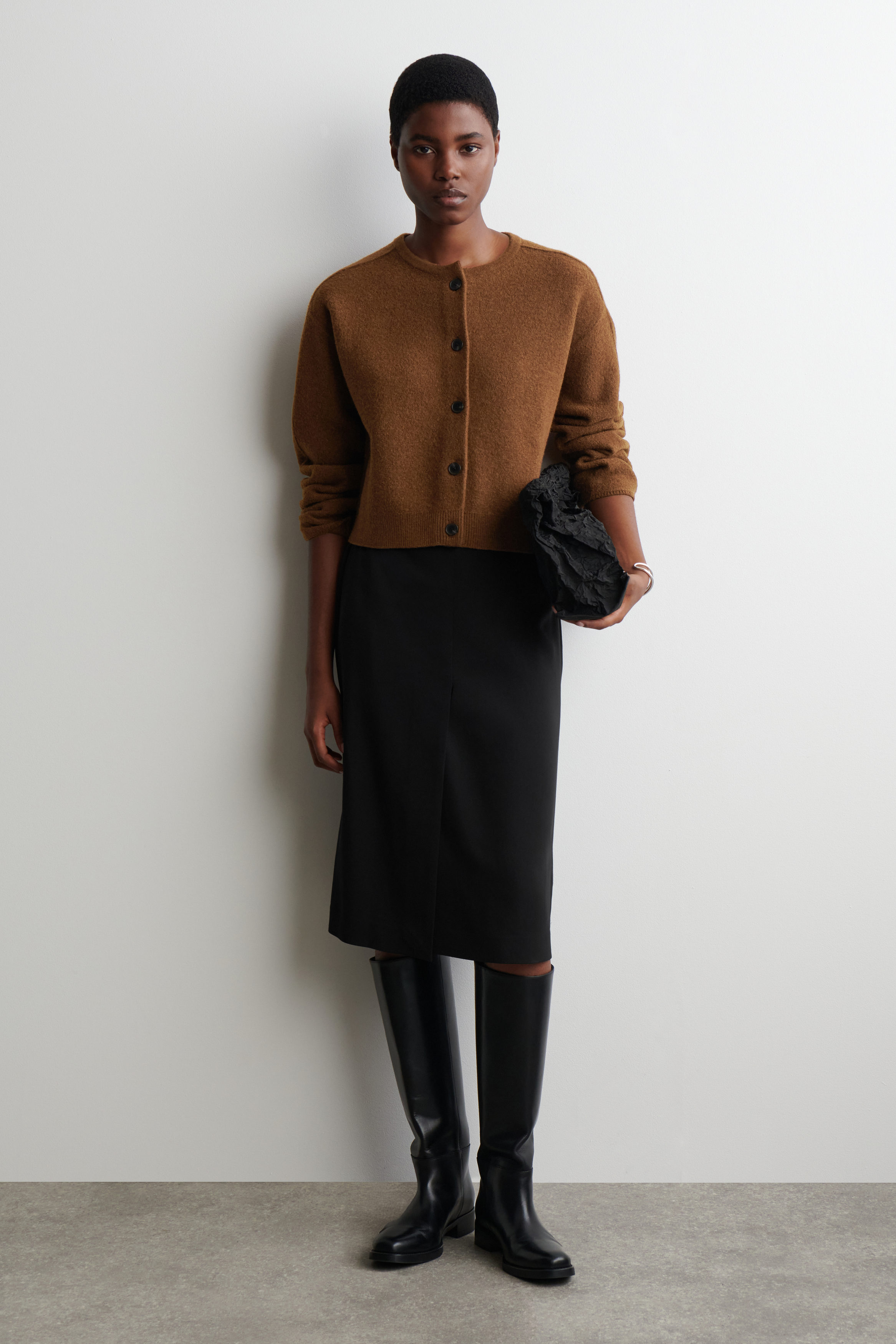 BOILED-WOOL CARDIGAN - BROWN | COS US