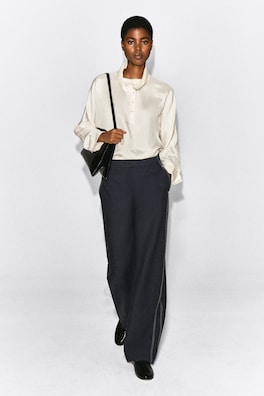 TOPSTITCHED BARREL-LEG PANTS — CHARCOAL 1