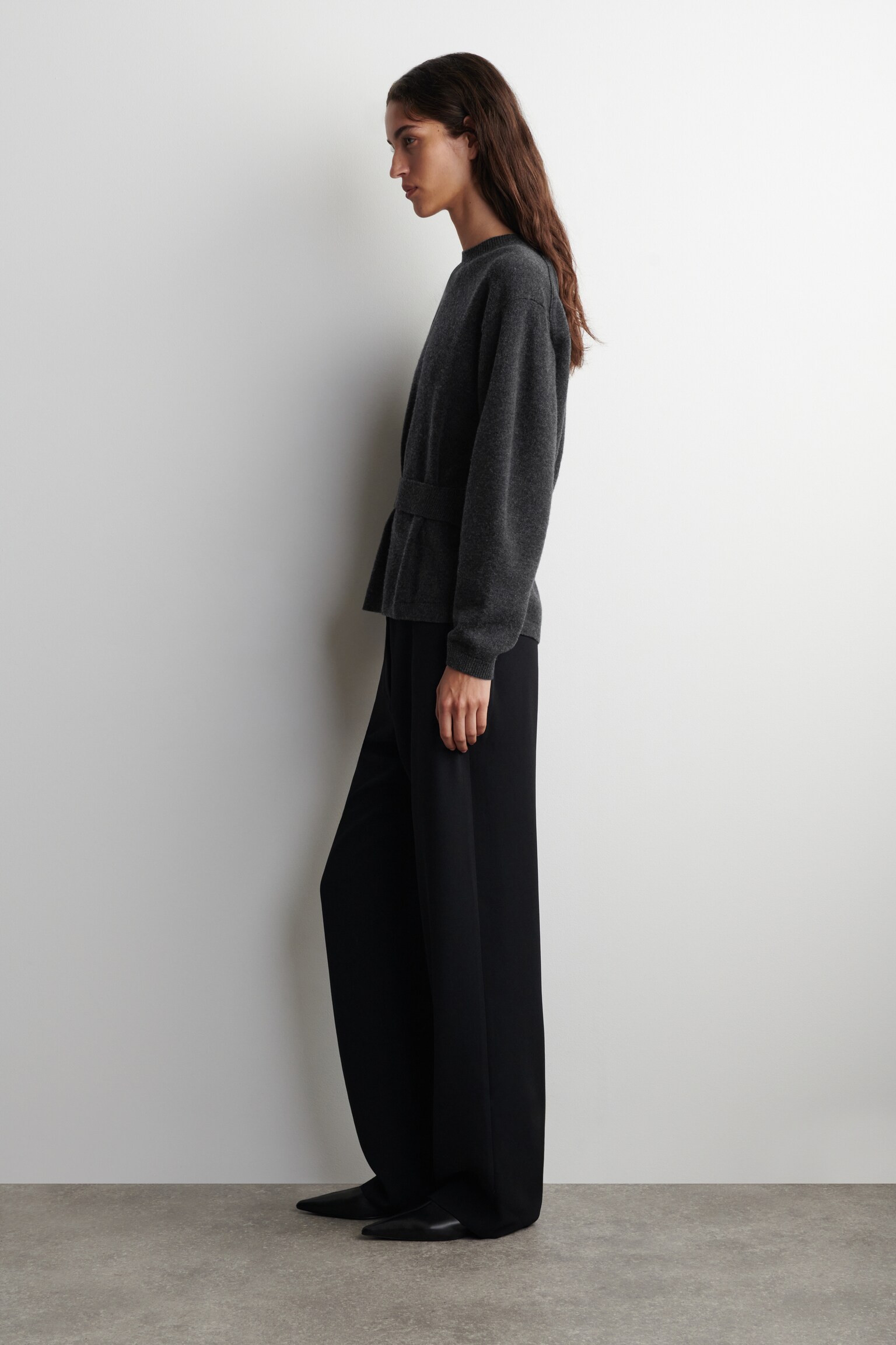 סוודר מרינו עם חגורה - פחם מלנג’/כחול פלדה - 5