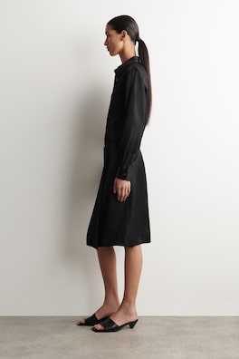 BUTTON-DOWN COLLAR SATIN SHIRT — BLACK 3