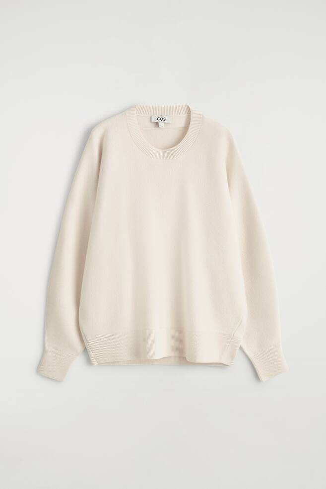 ABGERUNDETER PULLOVER AUS DOUBLEFACE-WOLLE - WEISS/GRAU MELIERT/DUNKELGRÜN - 1