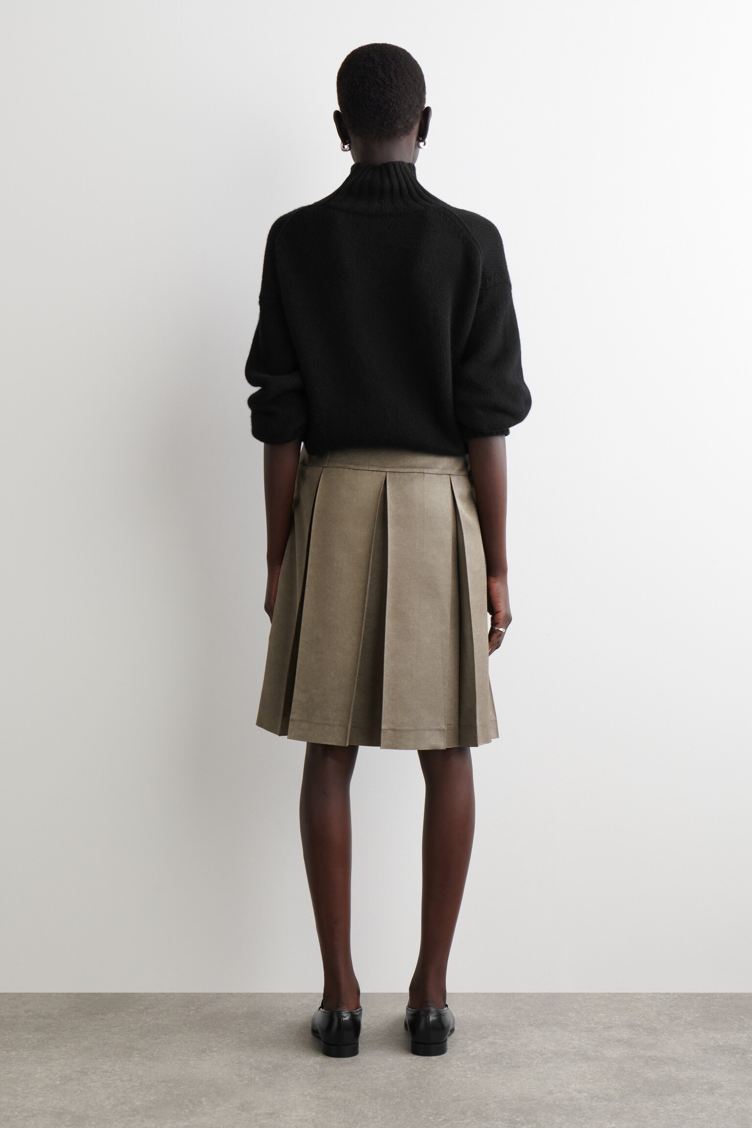 PLEATED METALLIC WOOL-BLEND SKIRT - STONE MÉLANGE - 5