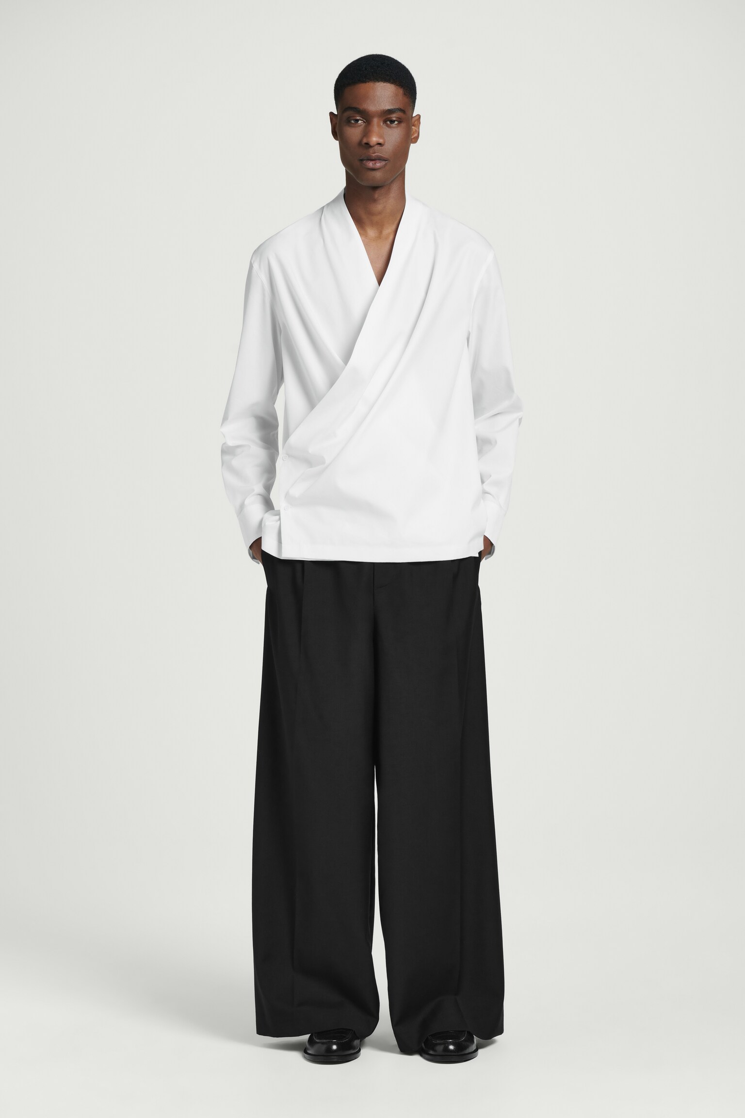 CHEMISE PORTEFEUILLE DÉCONTRACTÉE EN COTON ET SOIE - BLANC - 5
