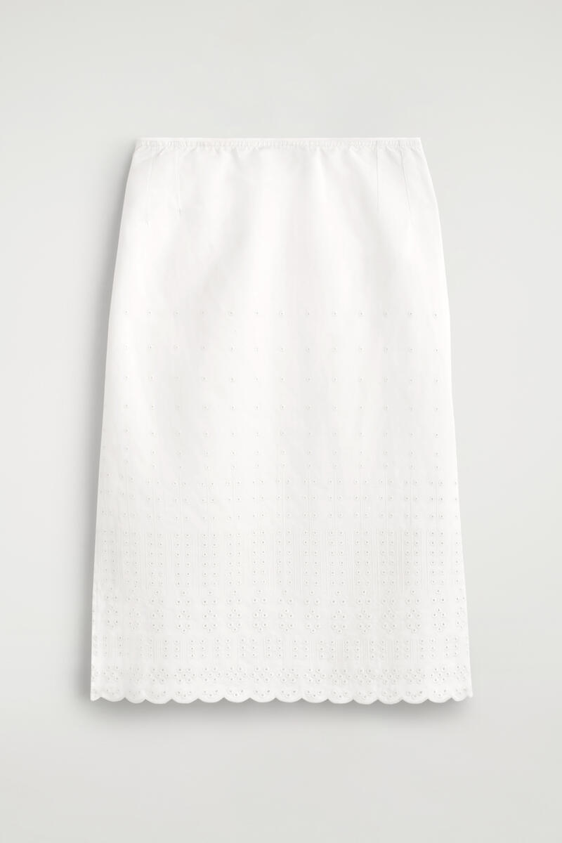 Broderie Anglaise Cotton-Linen Skirt