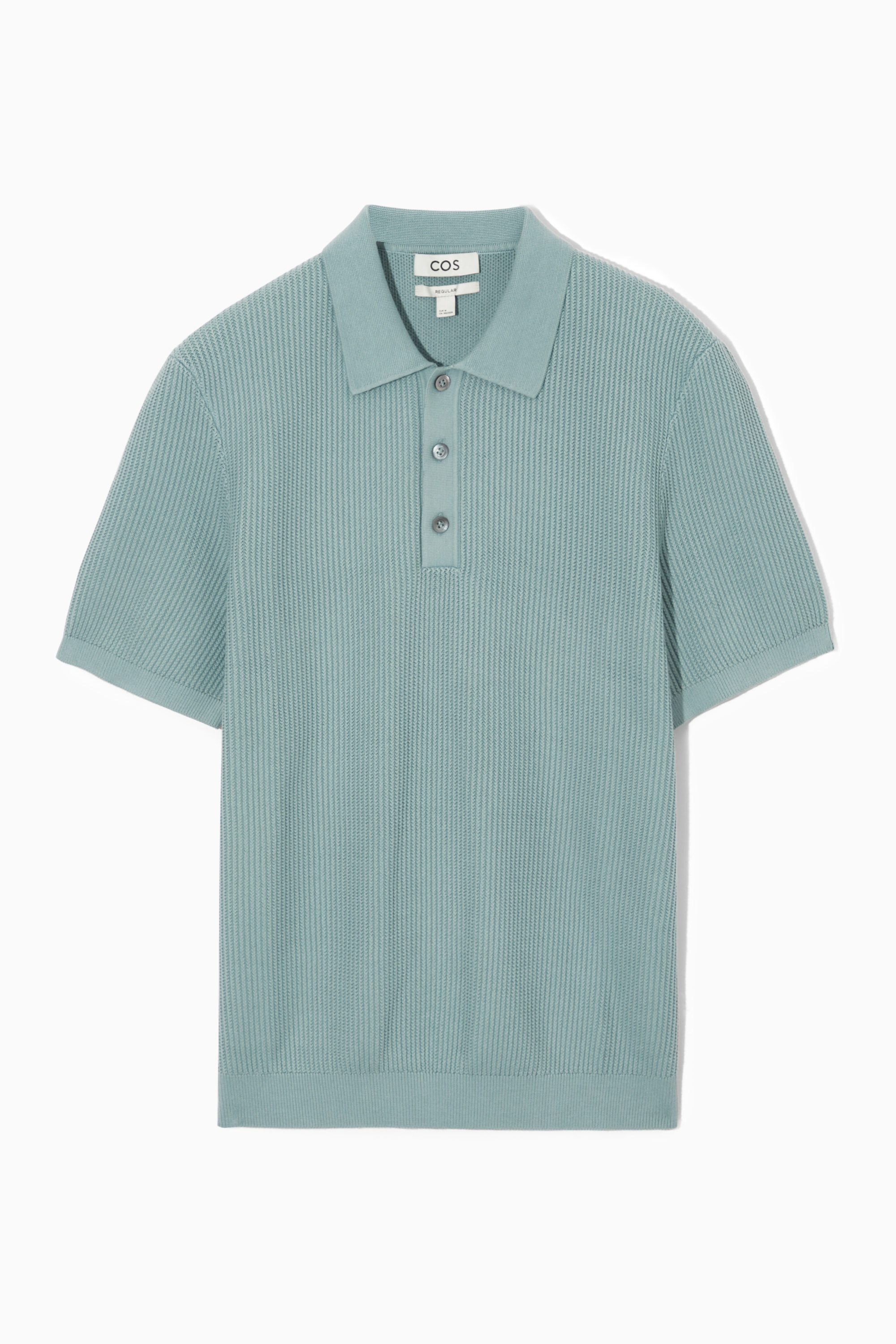 トップス KNIT POLO SHIRT TEXTURED KNITTED POLO SHIRT - BLUE | COS