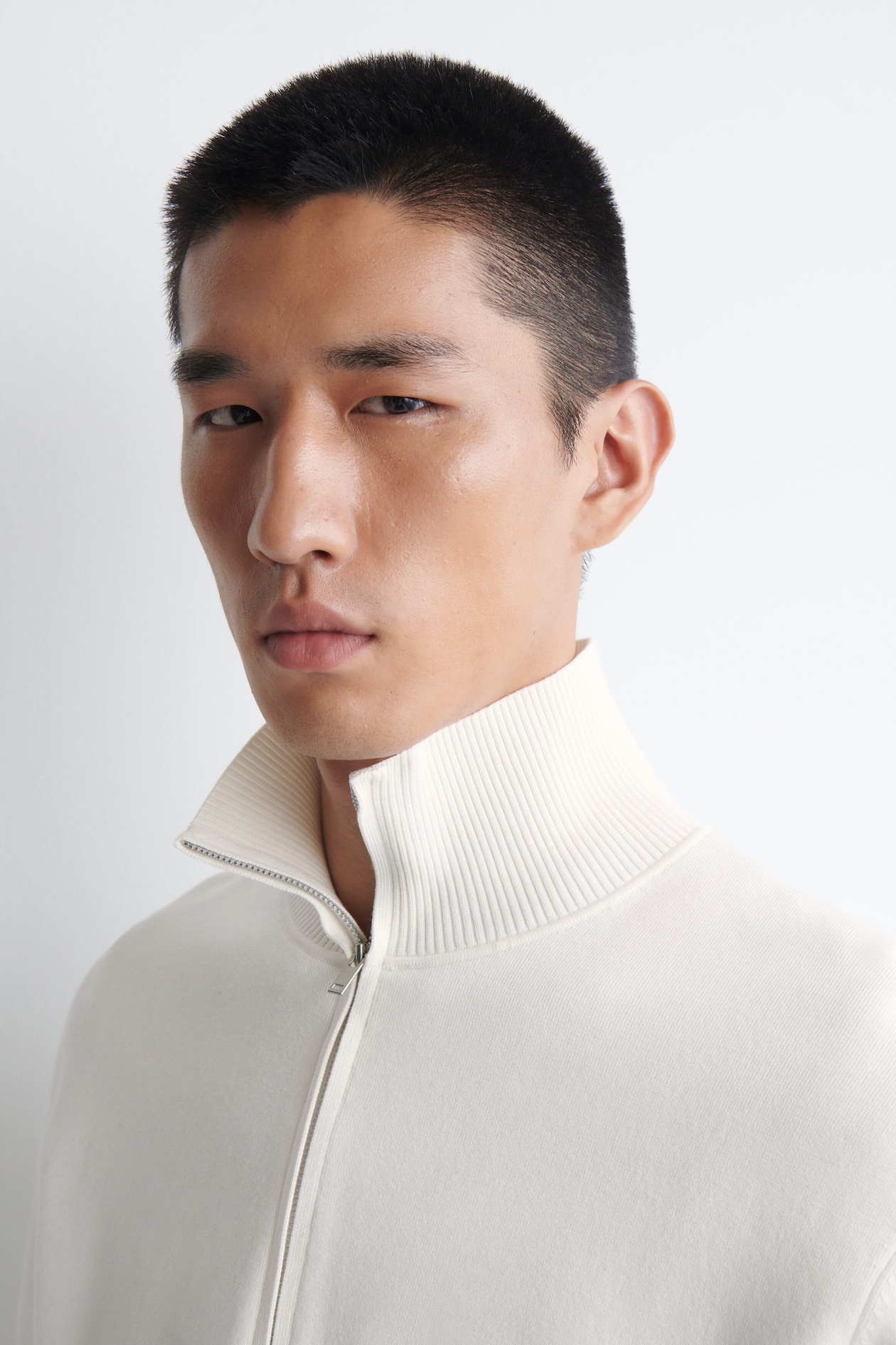 DOUBLE-FACED KNITTED HALF-ZIP JUMPER — WHITE