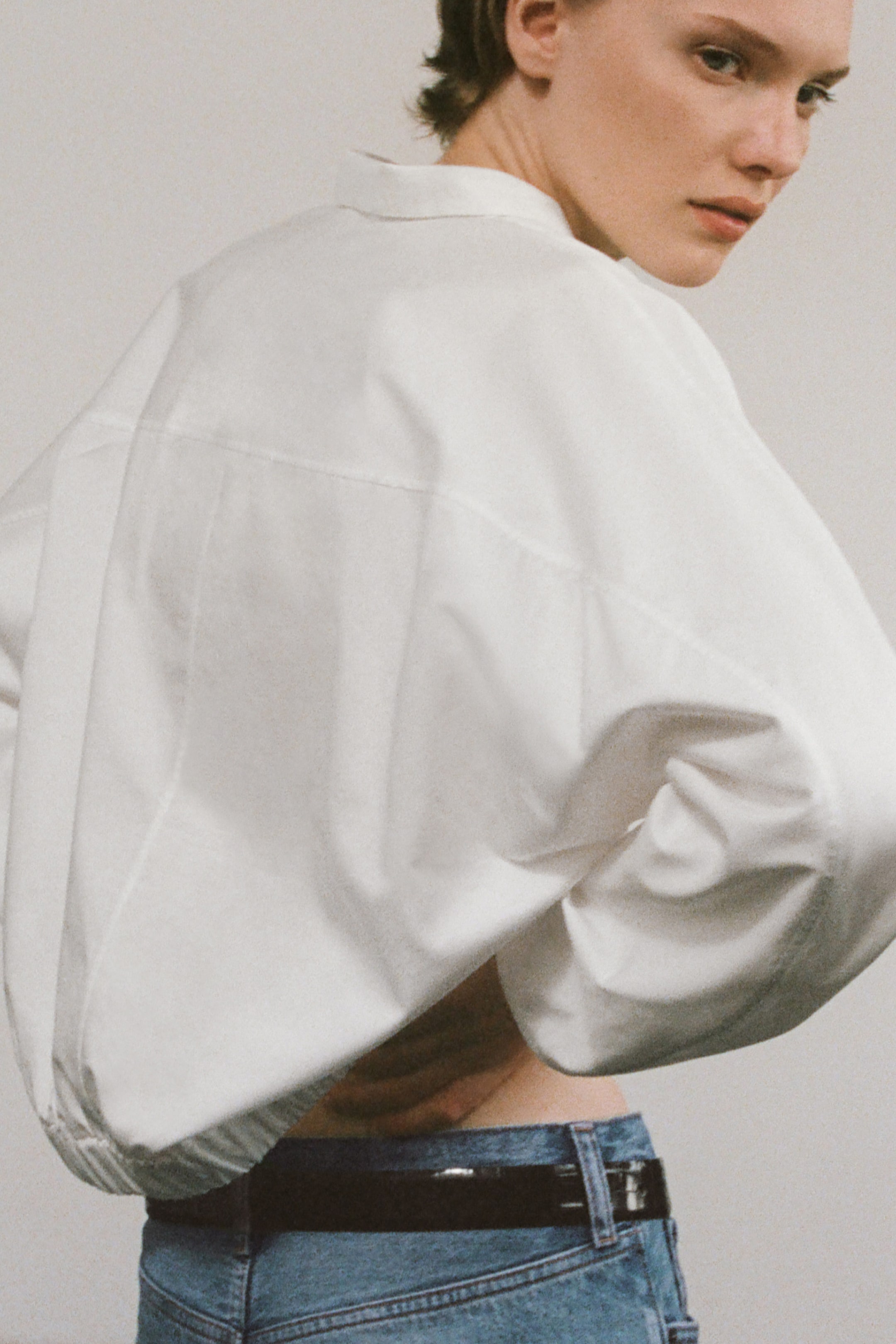 DRAPED-COLLAR COTTON BLOUSE