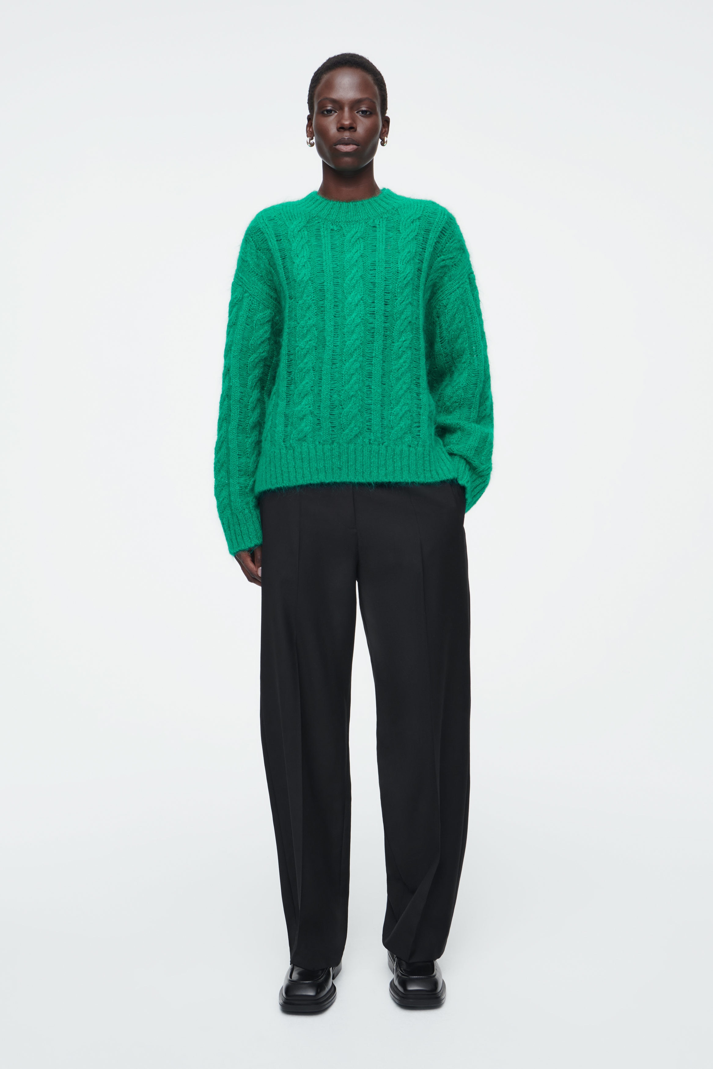 CABLE-KNIT MOHAIR JUMPER - GREEN | COS