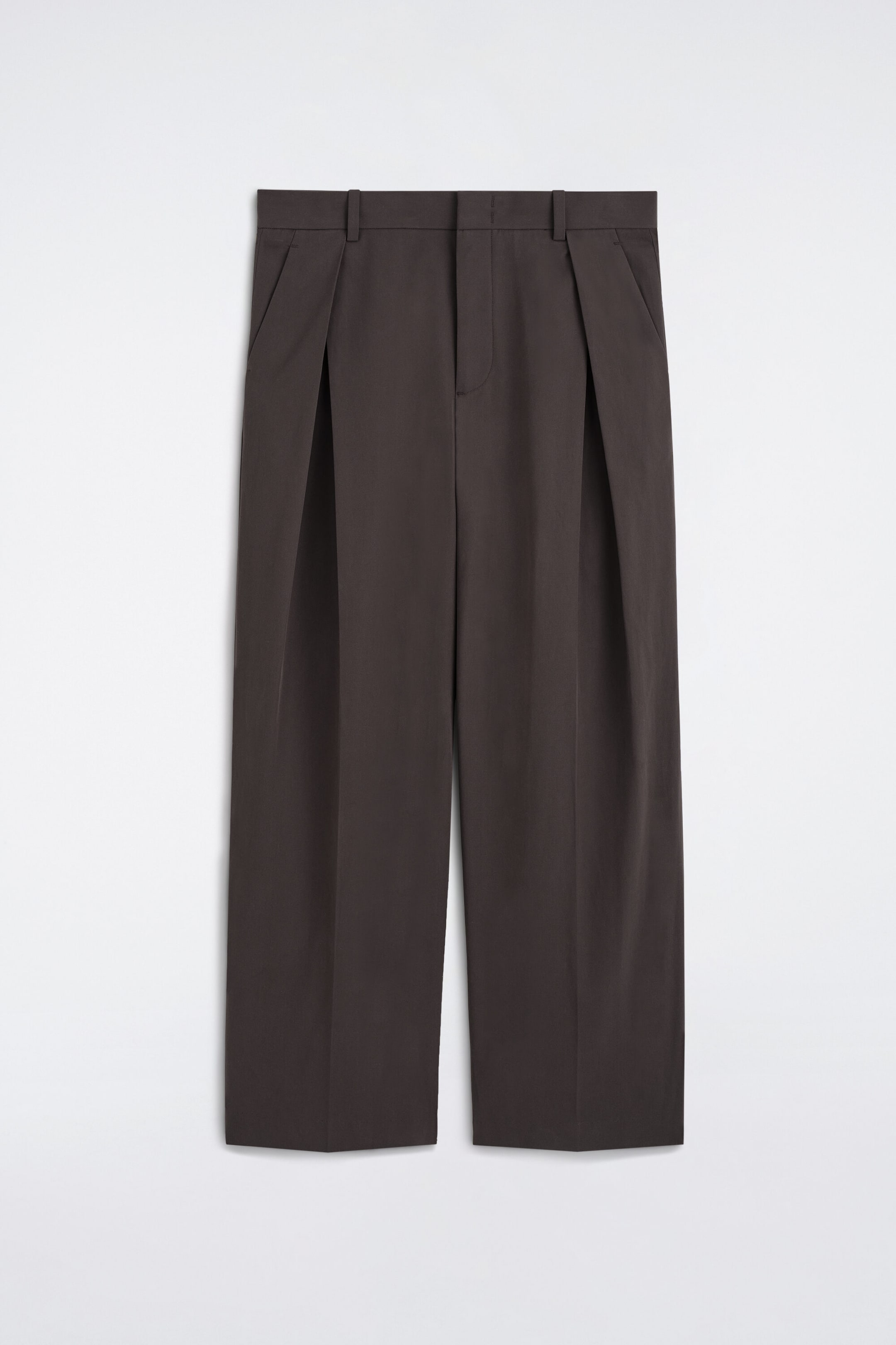 PLEATED COTTON RELAXED-FIT WIDE-LEG TROUSERS