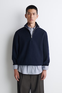 DOUBLE-FACED KNITTED HALF-ZIP JUMPER — NAVY 4